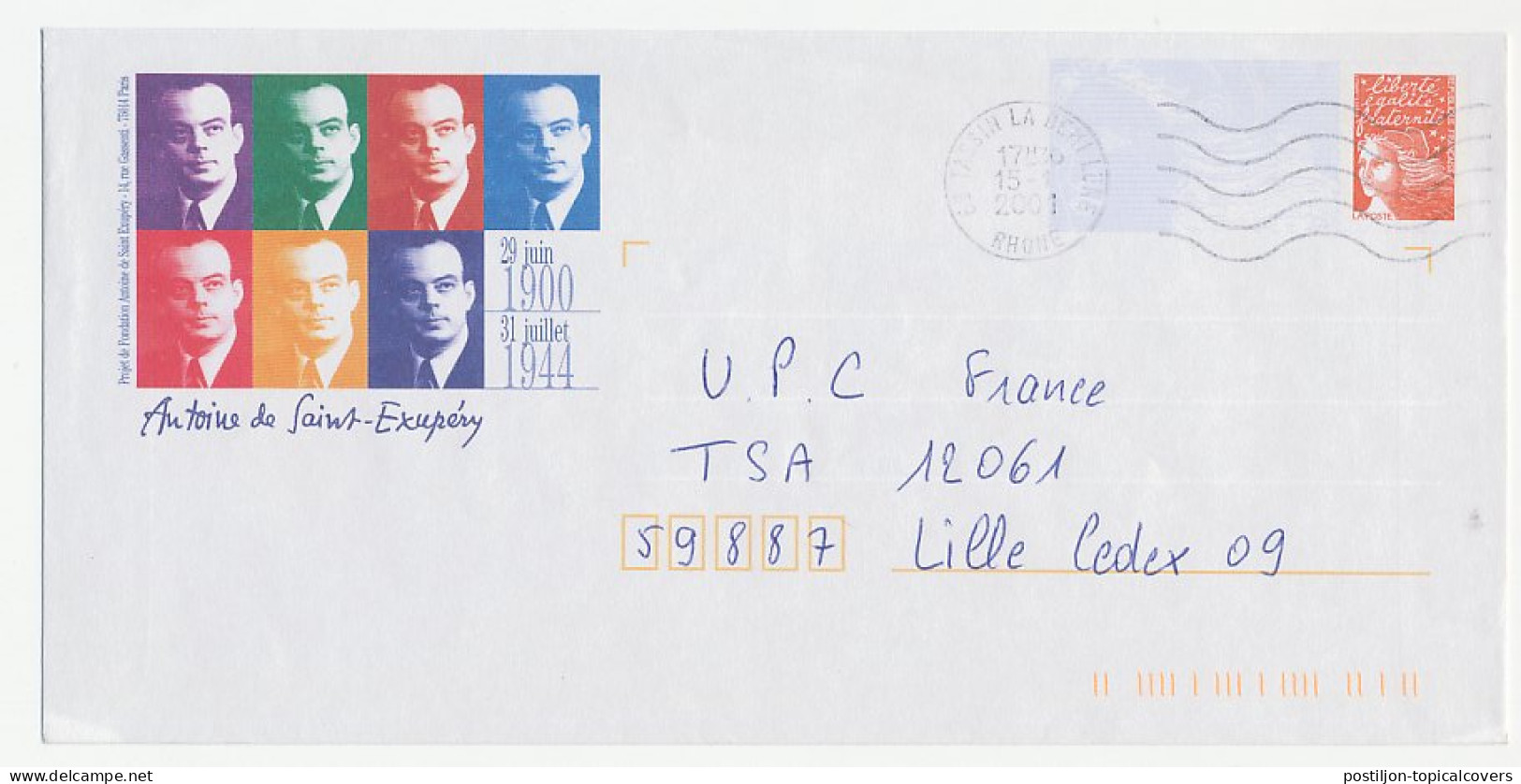 Postal Stationery / PAP France 2001 Antoine De Saint Exupéry - Writer - Aviator - Ecrivains