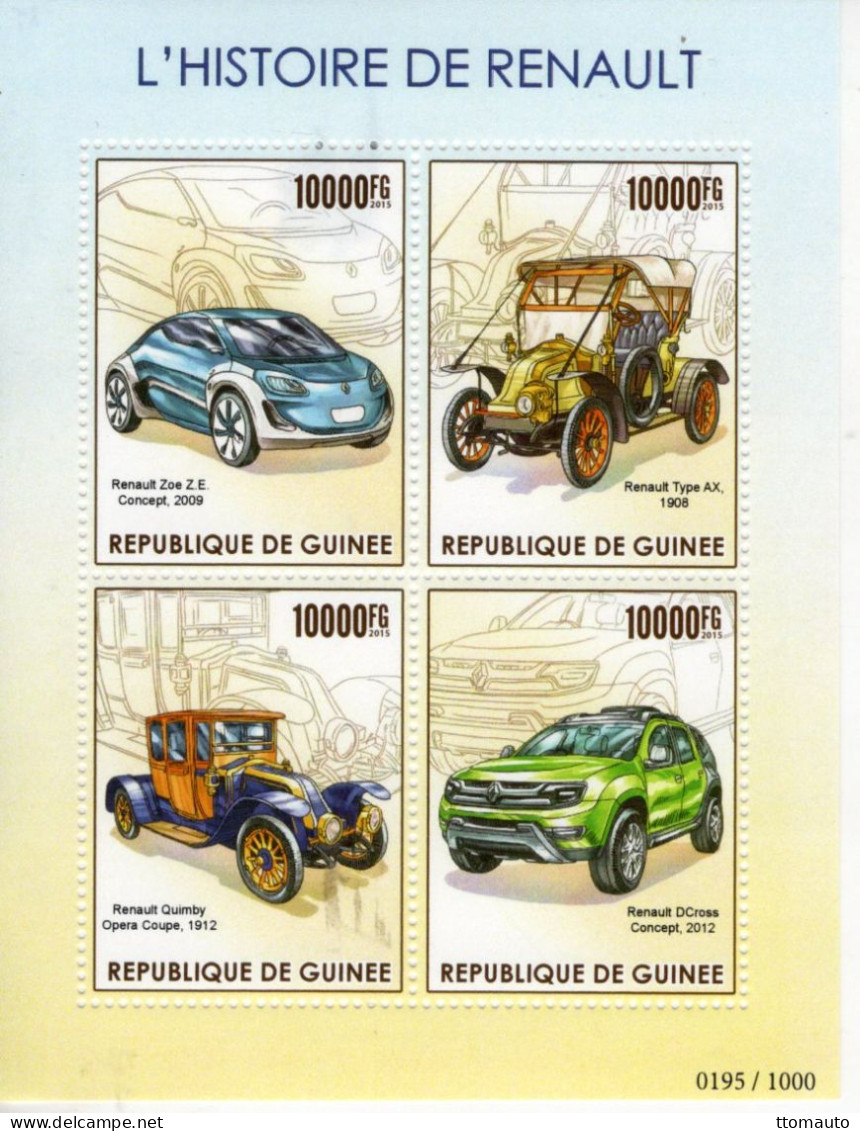 Guinée 2015 - L'Histoire De Renault - Renault Zoe-AX-Quimby Opera-DCross - 4v Sheet Neuf/Mint/MNH - Automobili