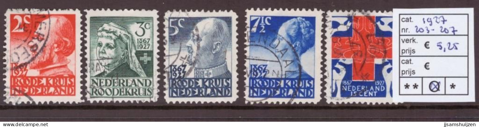 Netherlands Stamps Used 1927,  NVPH Number 203-207, See Scan For The Stamps - Oblitérés