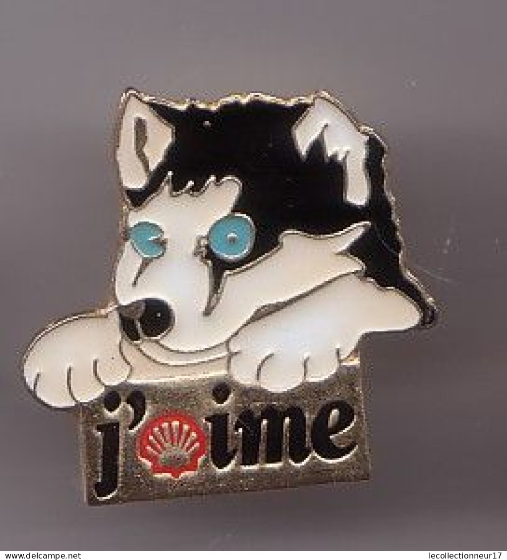 Pin's Carburant Shell J' Aime Chien De Traineaux Husky Réf 1665 - Fuels