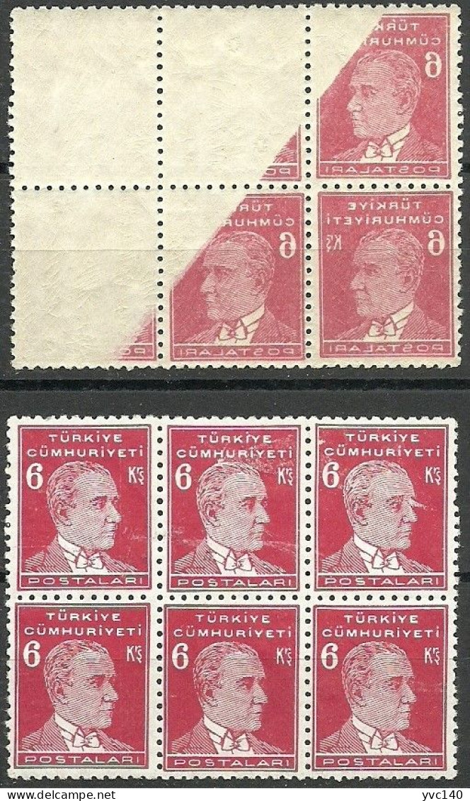 Turkey; 1940 4th Ataturk Issue 6 K. "Abklatsch" ERROR (Block Of 6) - Unused Stamps