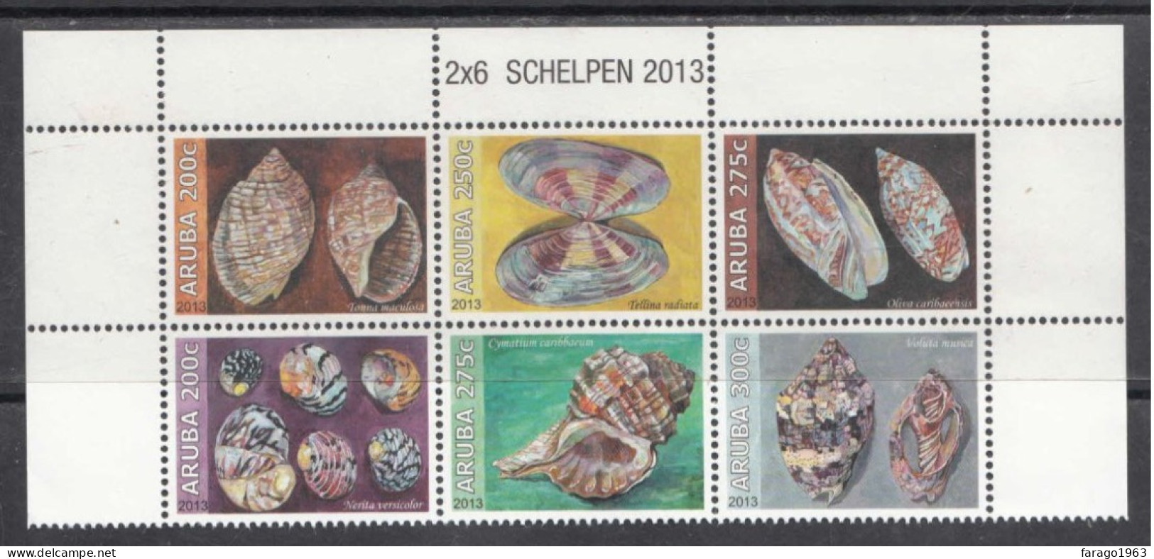 2013 Aruba Shells Marine Life   Complete Block Of 6 MNH - Curaçao, Antille Olandesi, Aruba