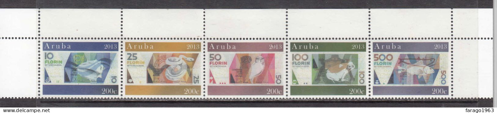 2013 Aruba Banknotes Money Argent  Complete Strip Of 5 MNH - Curaçao, Antille Olandesi, Aruba