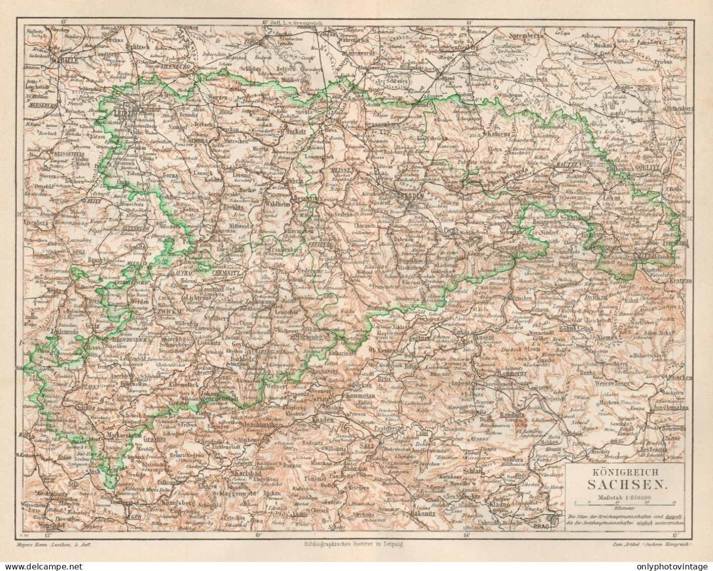 1890 Germany, Kingdom Of Saxony, Carta Geografica Antica, Old Map, Carte Géographique Ancienne - Carte Geographique