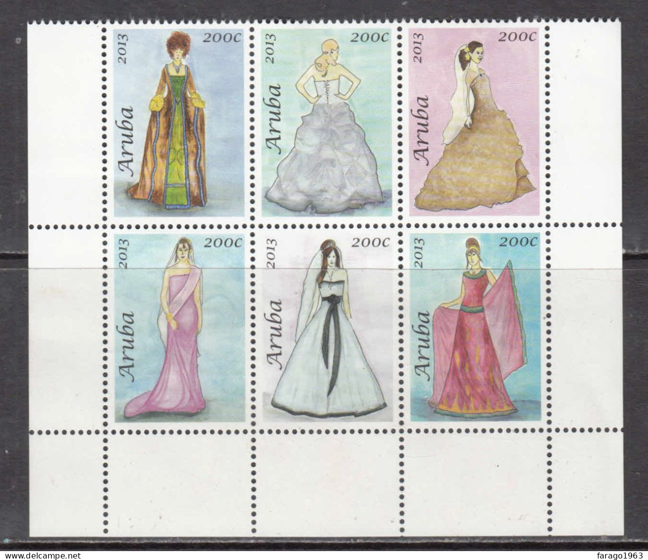 2013 Aruba Wedding Dresses Fashion Costumes Complete Block Of 6 MNH - Curaçao, Antille Olandesi, Aruba