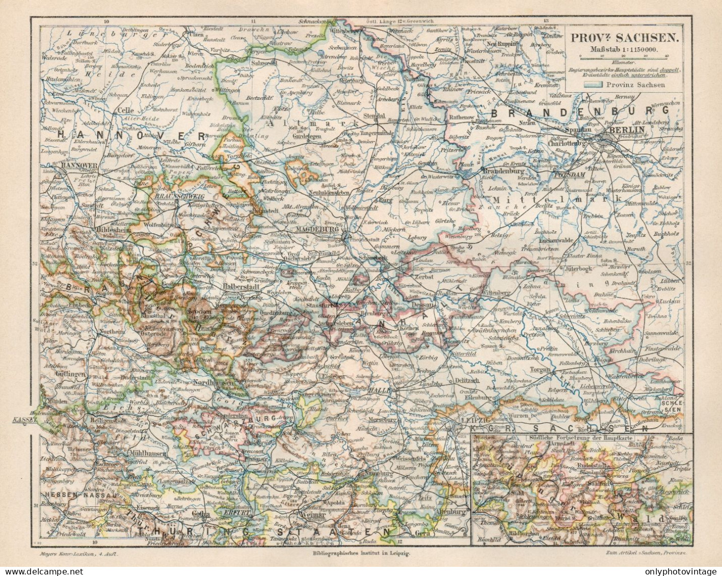 1890 Germany, Saxony Province, Sachsen, Carta Geografica Antica, Old Map, Carte Géographique Ancienne - Carte Geographique