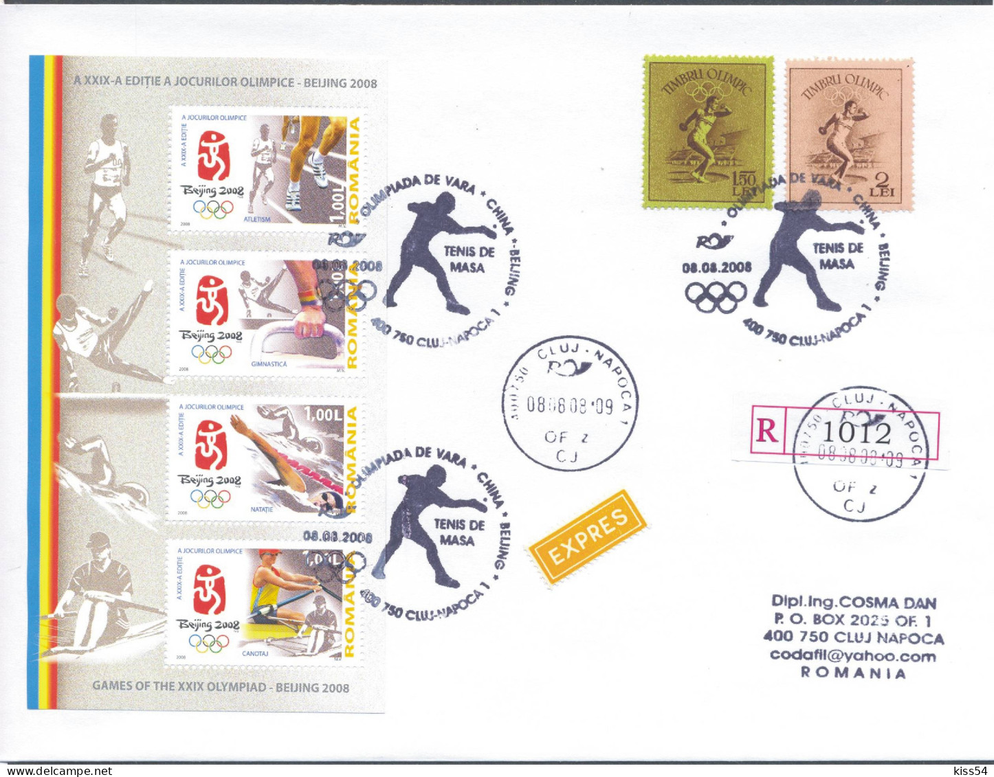 CV 89 - 469 TABLE TENNIS, Olimpic Games Beijing, China-Romania - Cover - Used - 2008 - Tafeltennis