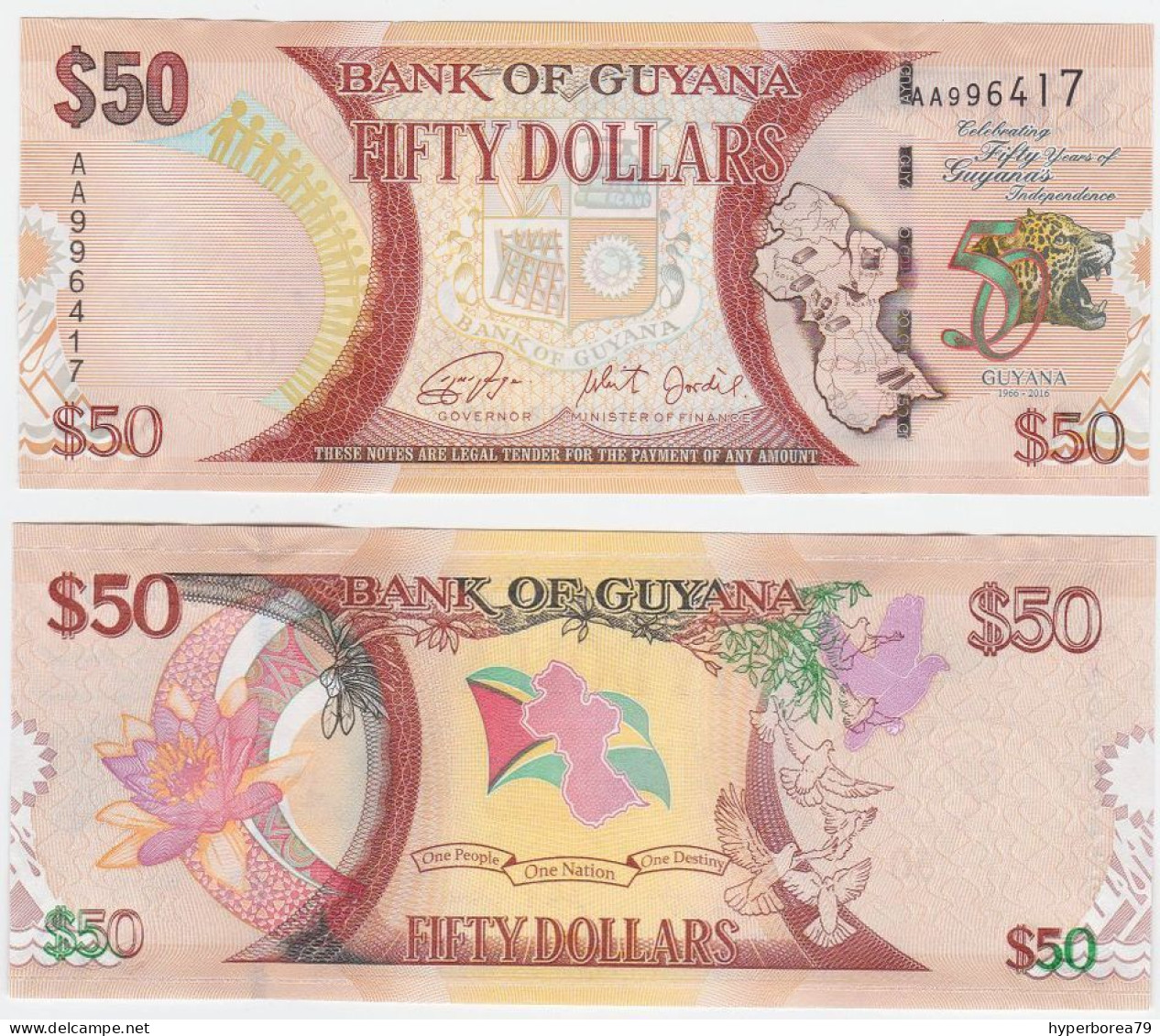 Guyana P 41 - 50 Dollars 2016 - UNC - Guyana