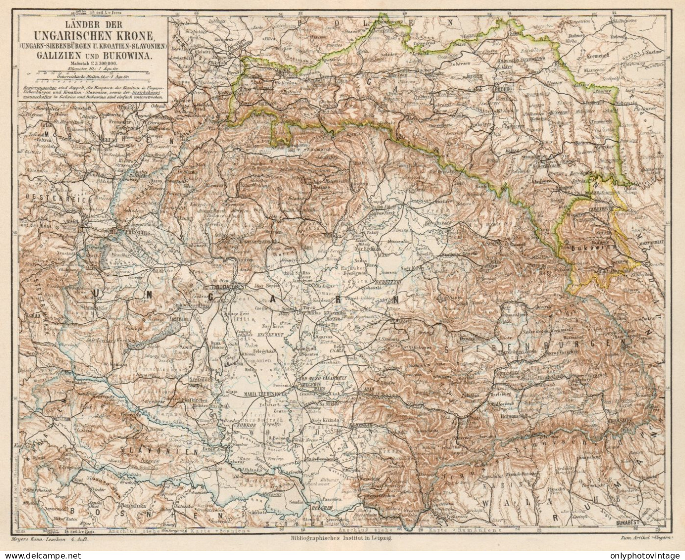 1890 Hungary, Countries Of The Hungarian Crown, Carta Geografica Antica, Old Map, Carte Géographique Ancienne - Carte Geographique