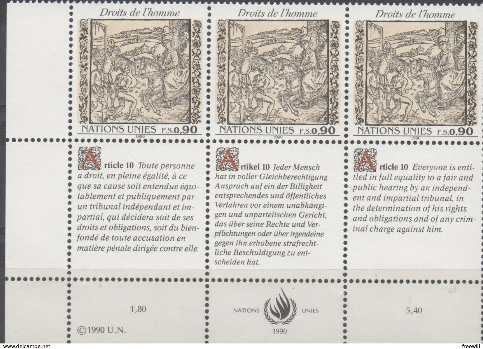 Déclaration Universelle Des Droits De L' Homme , Article 10 XXX - Unused Stamps