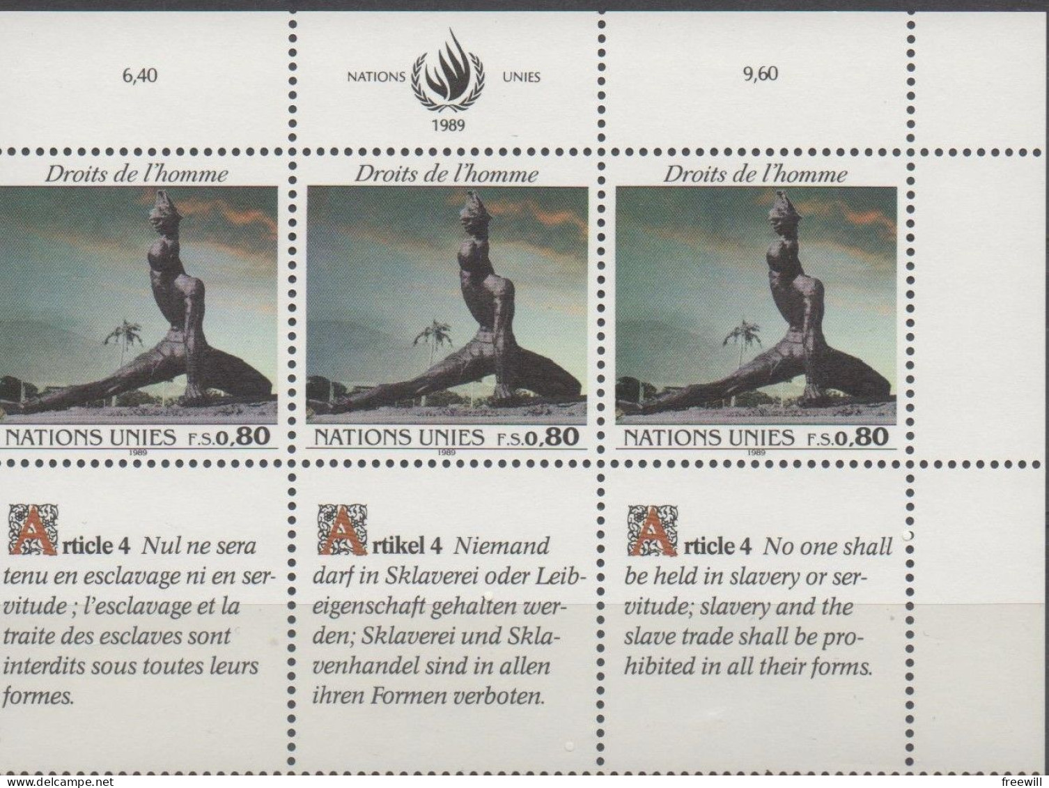 Déclaration Universelle Des Droits De L' Homme , Article 4 XXX - Unused Stamps
