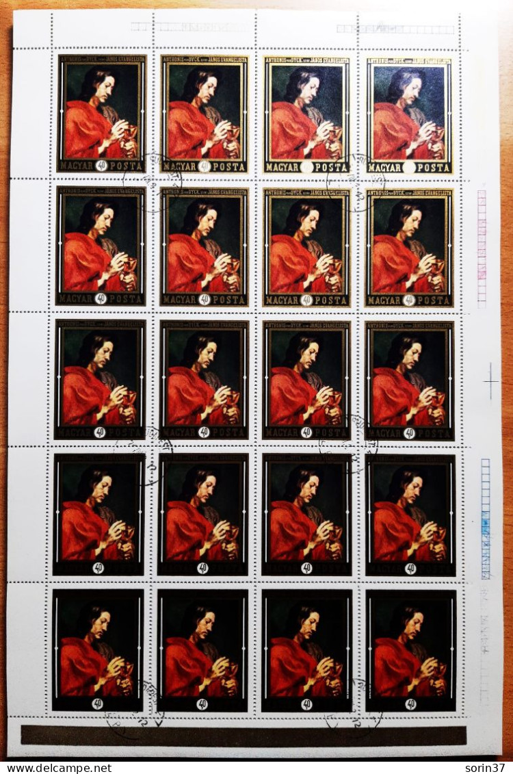 Hungria Pliego 20 Sellos Año 1969  Usado Pinturas Del Museo De Budapest - Used Stamps