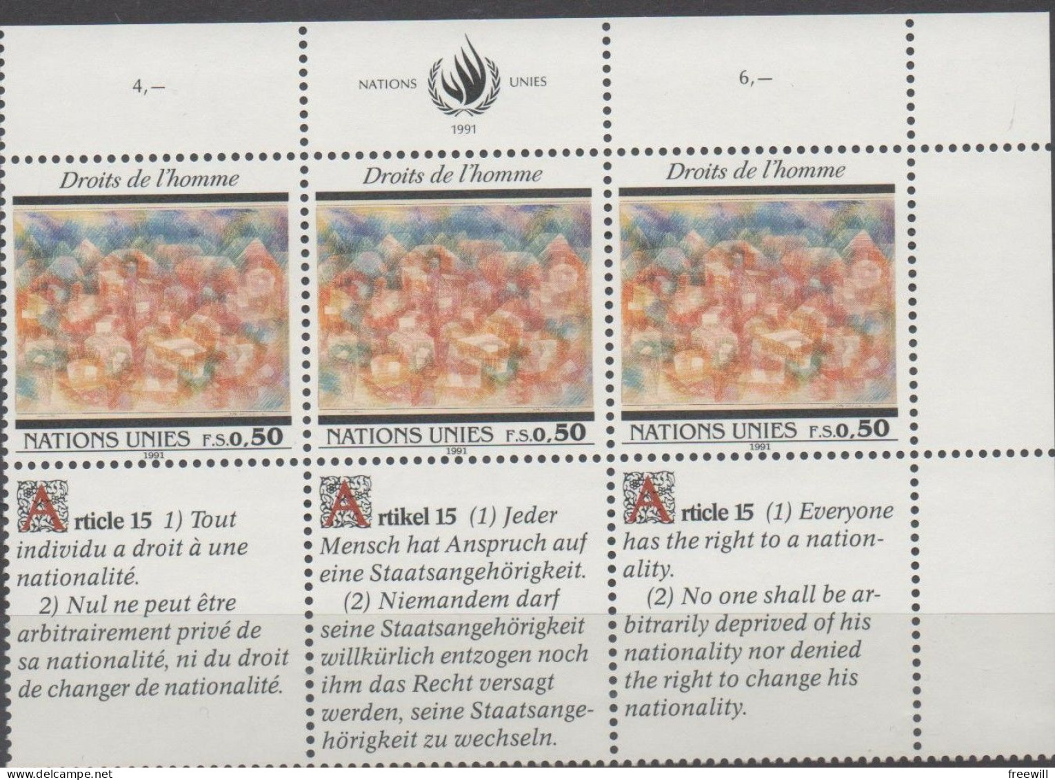 Déclaration Universelle Des Droits De L' Homme , Article 15 XXX - Unused Stamps