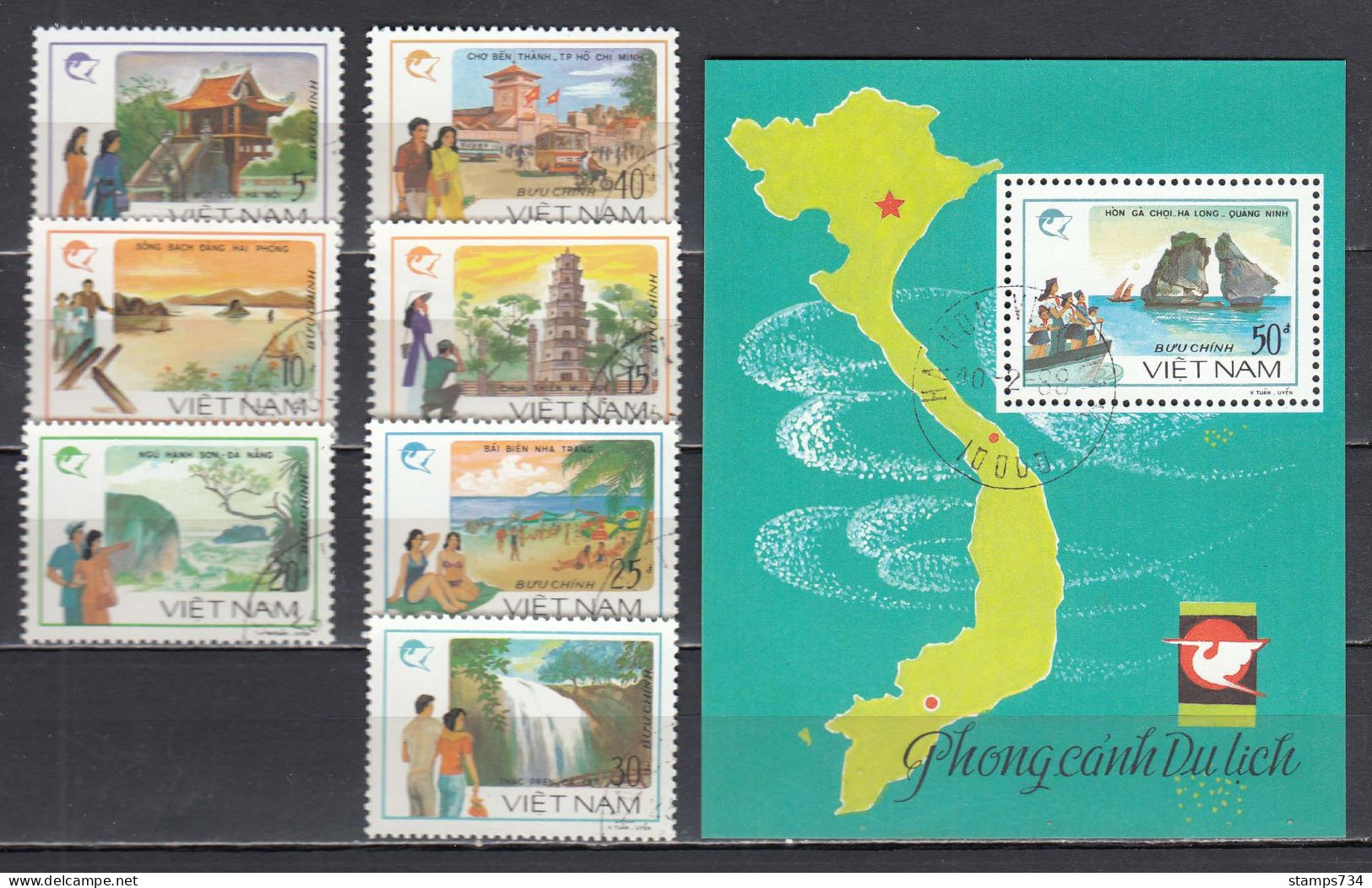 Vietnam 1988 - Tourism, Mi-Nr. 1906/12+Bl. 60, Used - Vietnam