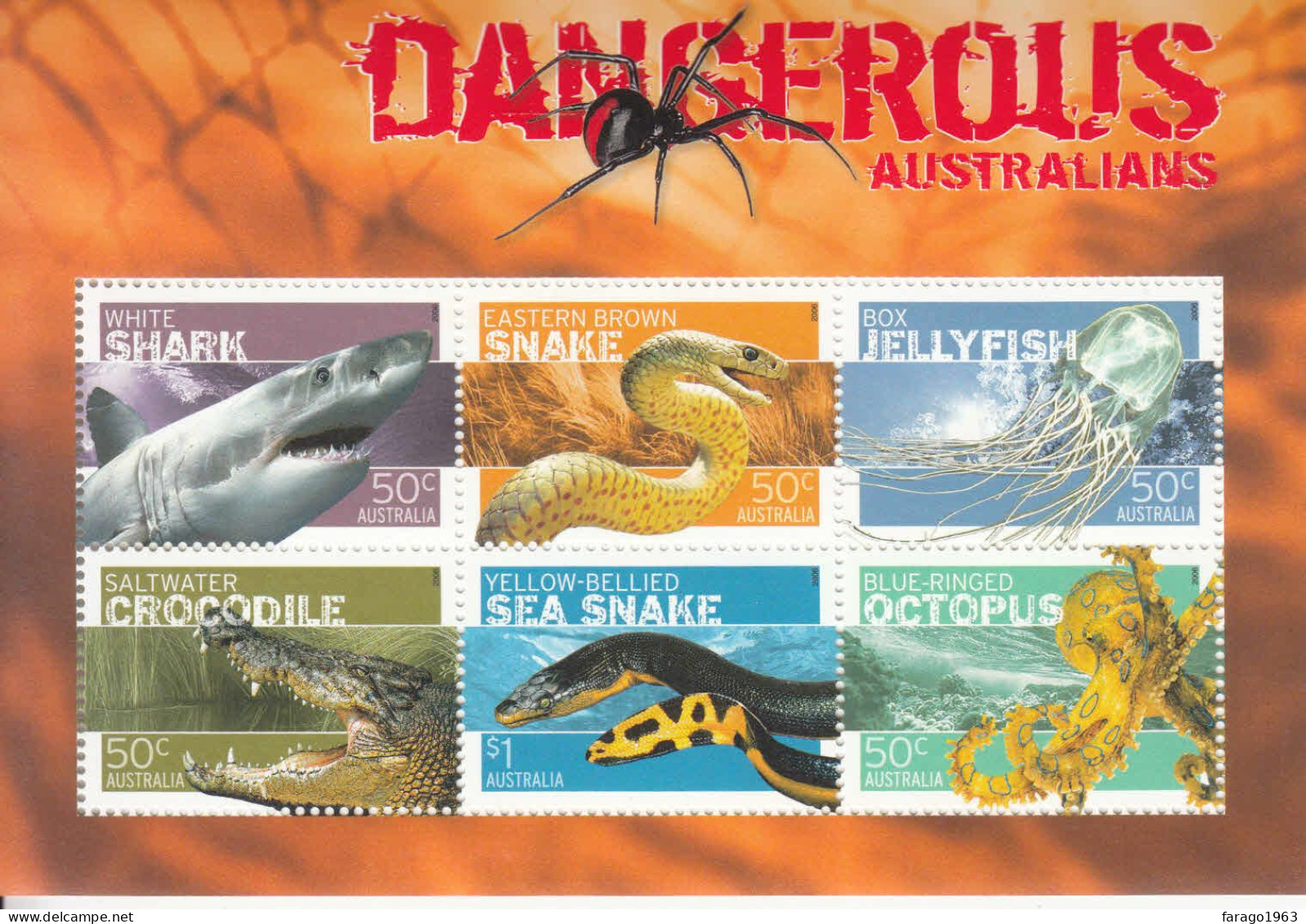 2006 Australia Dangerous Wildlife Sharks Snakes Crocodiles Miniature Sheet Of 6 MNH - Nuovi