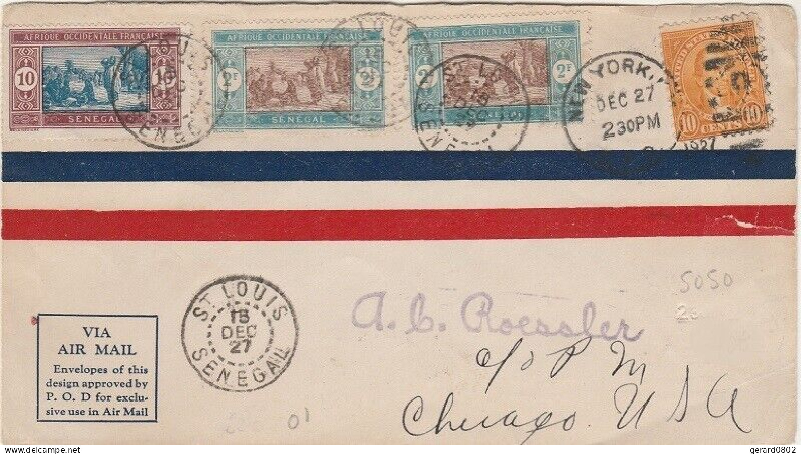 SENEGAL - LETTRE PAR AVION DE ST LOUIS POUR CHICAGO - Storia Postale