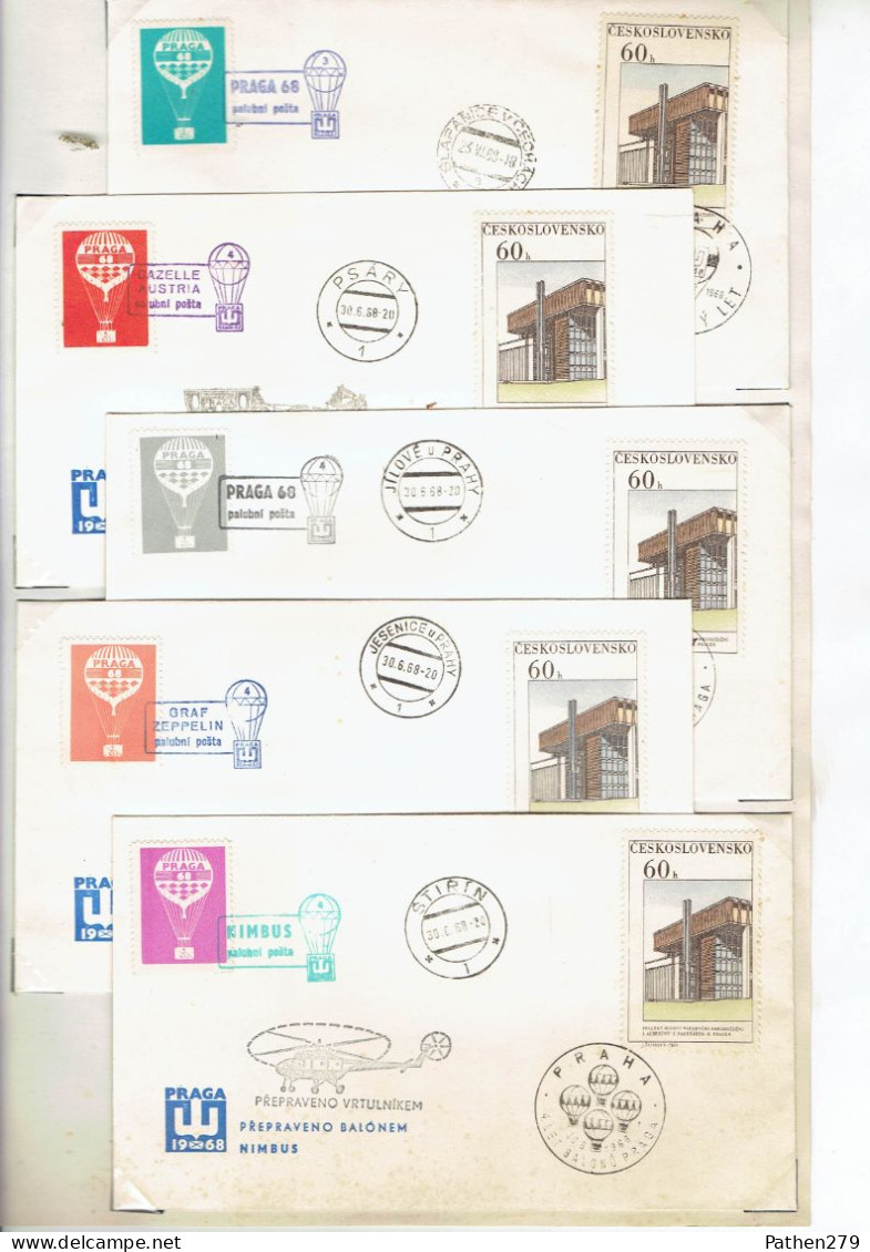 Lot De 5 Enveloppes Commémoratives "4 Années De Ballons à Prague" - Courrier Aérien  - Timbre Nouveau Parlement - 1968 - Gebraucht