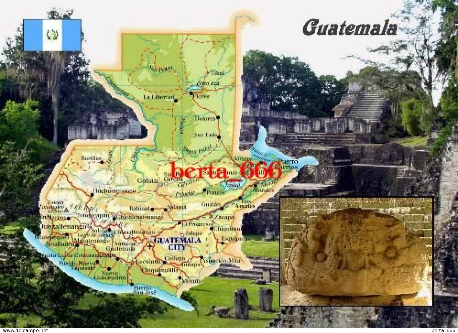 Guatemala Country Map New Postcard * Carte Geographique * Landkarte - Guatemala