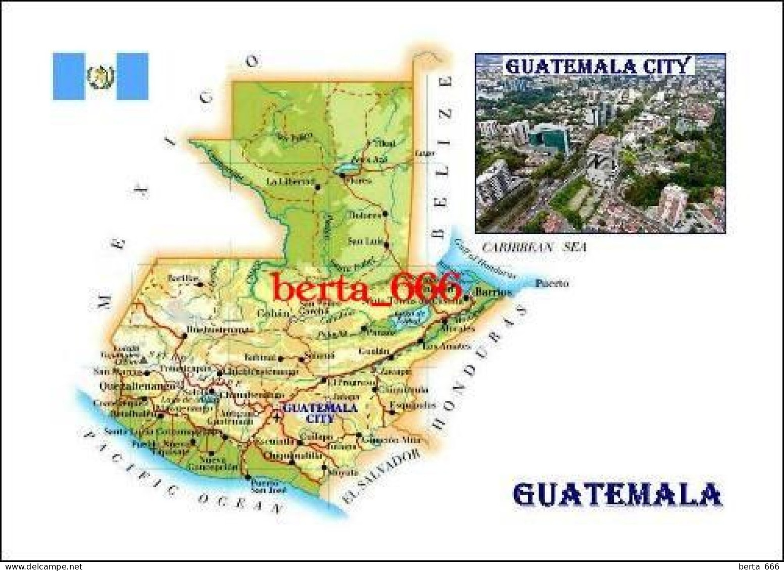 Guatemala Country Map New Postcard * Carte Geographique * Landkarte - Guatemala