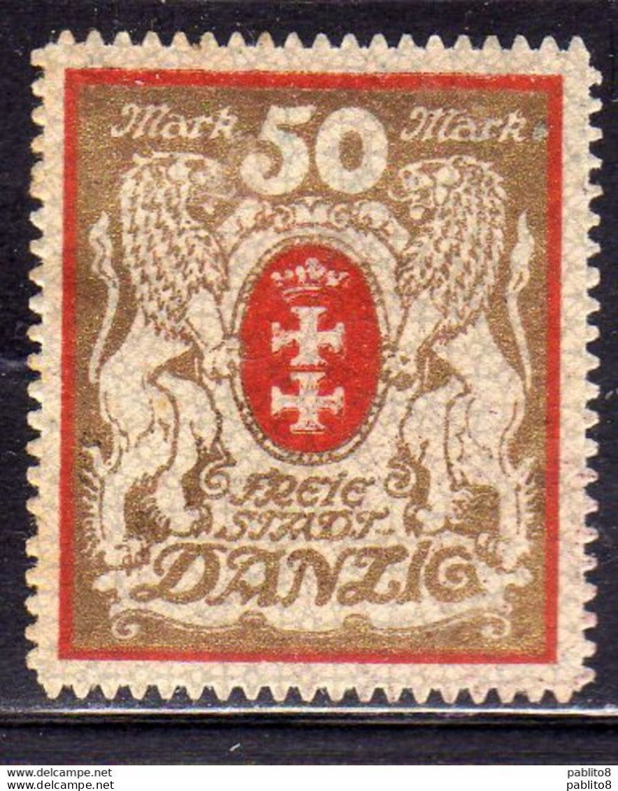 GERMANY REICH GERMANIA ALLEMAGNE 1922 DANZIG DANZICA DANTZIG COAT OF ARMS STEMMA 50m GOLD AND CAR MH - Nuovi