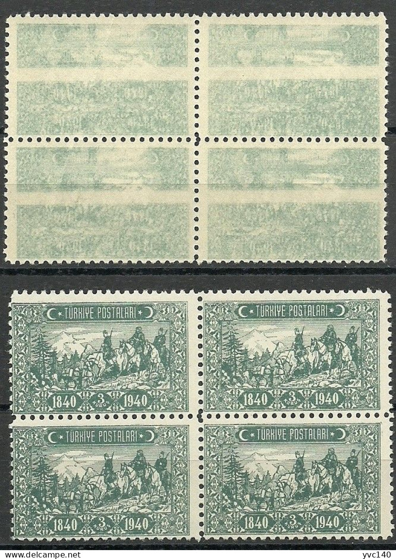 Turkey; 1940 100th Anniv. Of The Post 3 K. "Abklatsch" ERROR (Block Of 4) MNH** - Nuevos