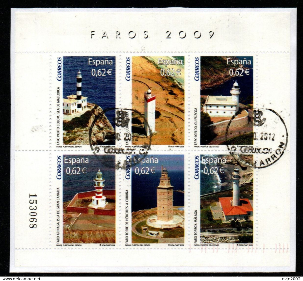 Spanien 2009 - Mi.Nr. Block 180 - Gestempelt Used Briefstück - Leuchttürme Lighthouses - Blocks & Sheetlets & Panes