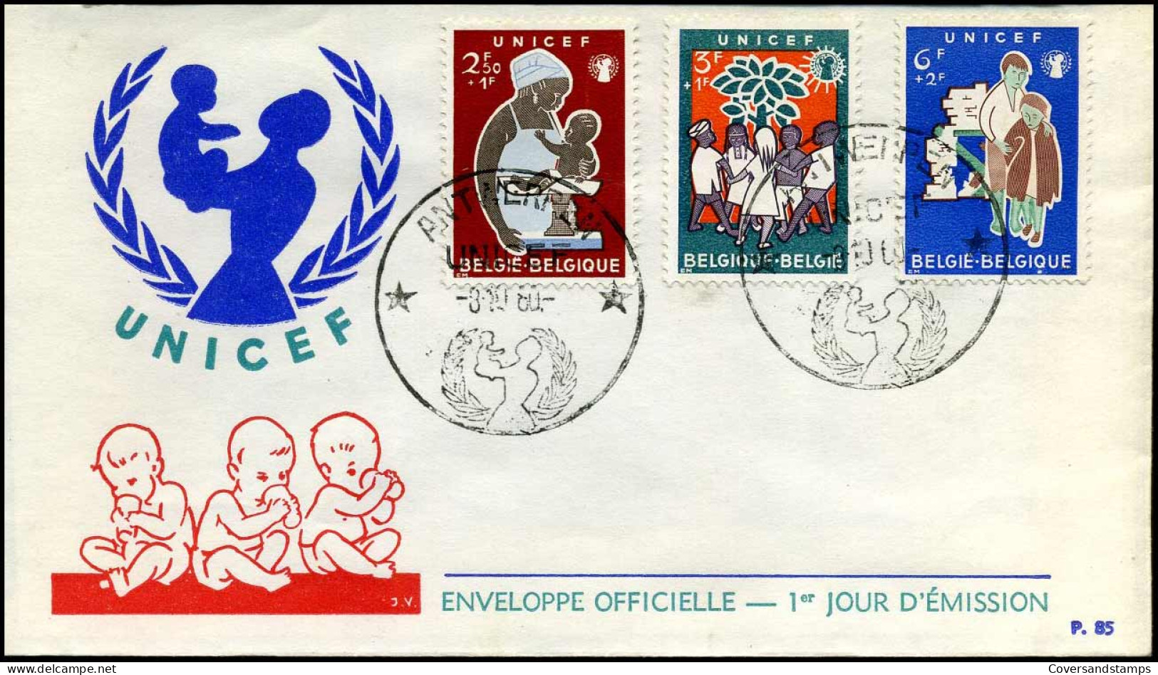 1156+1157+1158 - FDC UNICEF - Stempel : Antwerpen - 1951-1960