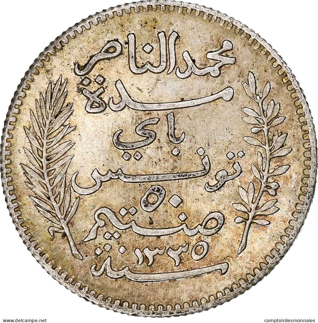Tunisie, Muhammad Al-Nasir Bey, 10 Centimes, 1916, Paris, Argent, TTB+ - Túnez