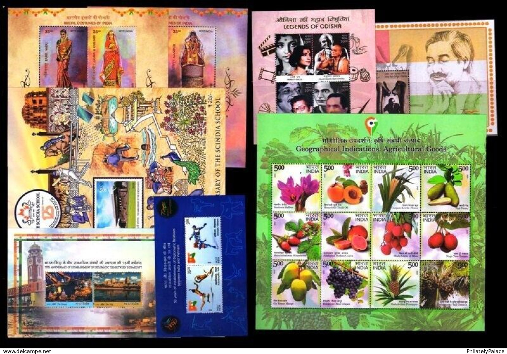 INDIA 2023 Joint Issue,Fruit,G20,Bird,Cinema,Police,Architecture,All 74 Full Stamps,Year Pack Set,MNH (**) Inde Indien - Ungebraucht