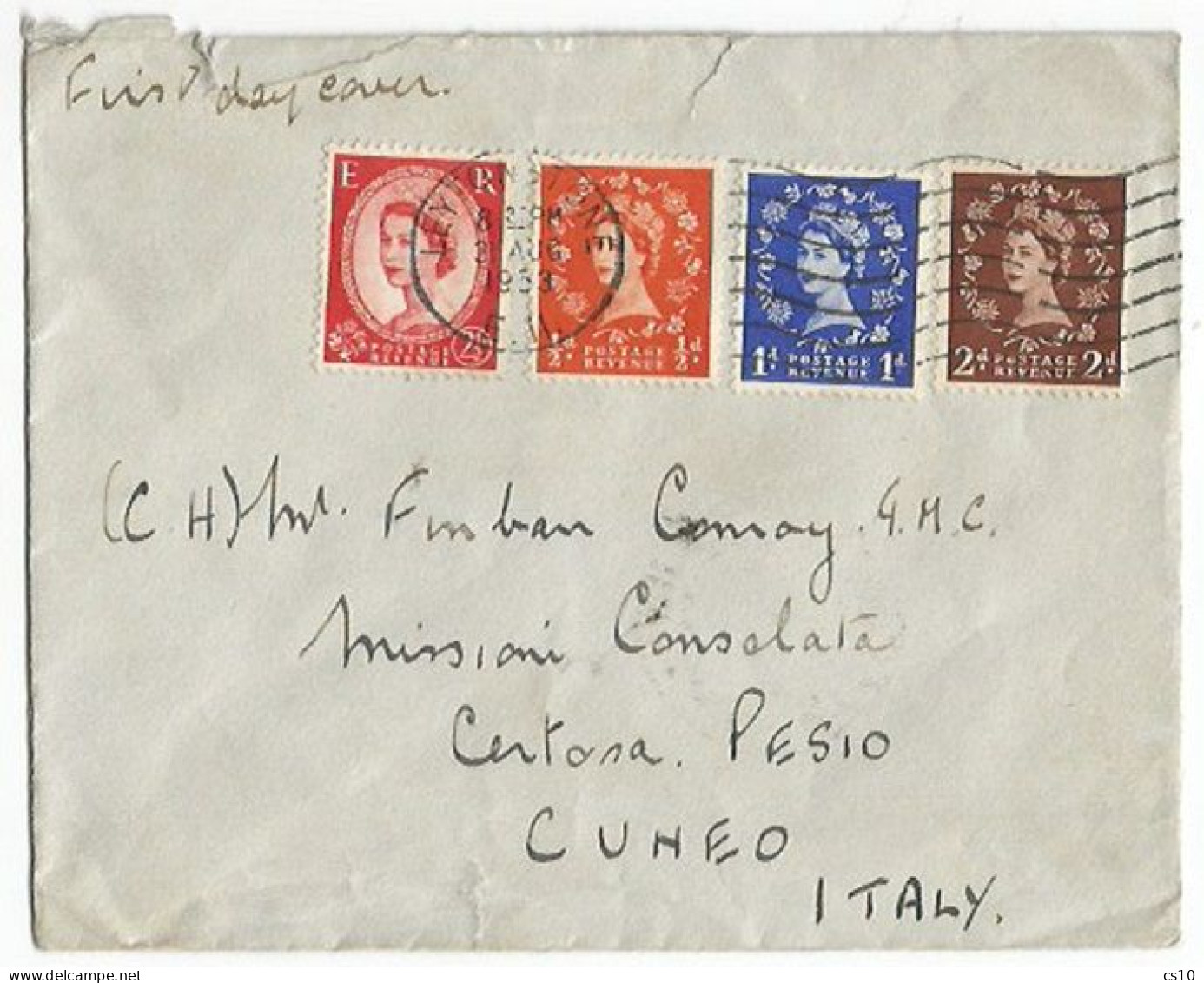 UK Britain QE2 Wilding FDC 4v Regular Issue Sent From Leytonstone 31aug1953 To Italy - 1952-1971 Pre-Decimal Issues