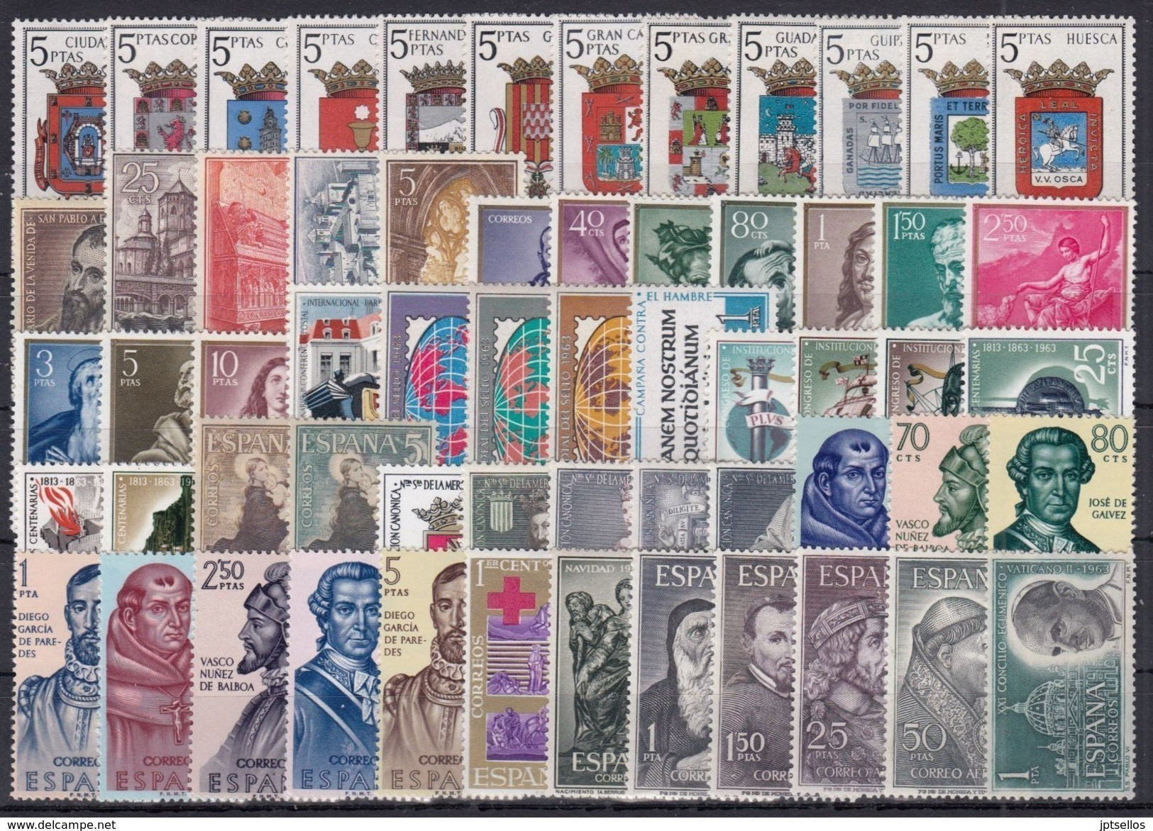 ESPAÑA 1963 Nº 1481/1540 AÑO COMPLETO NUEVO CON ESCUDOS,60 SELLOS - Full Years