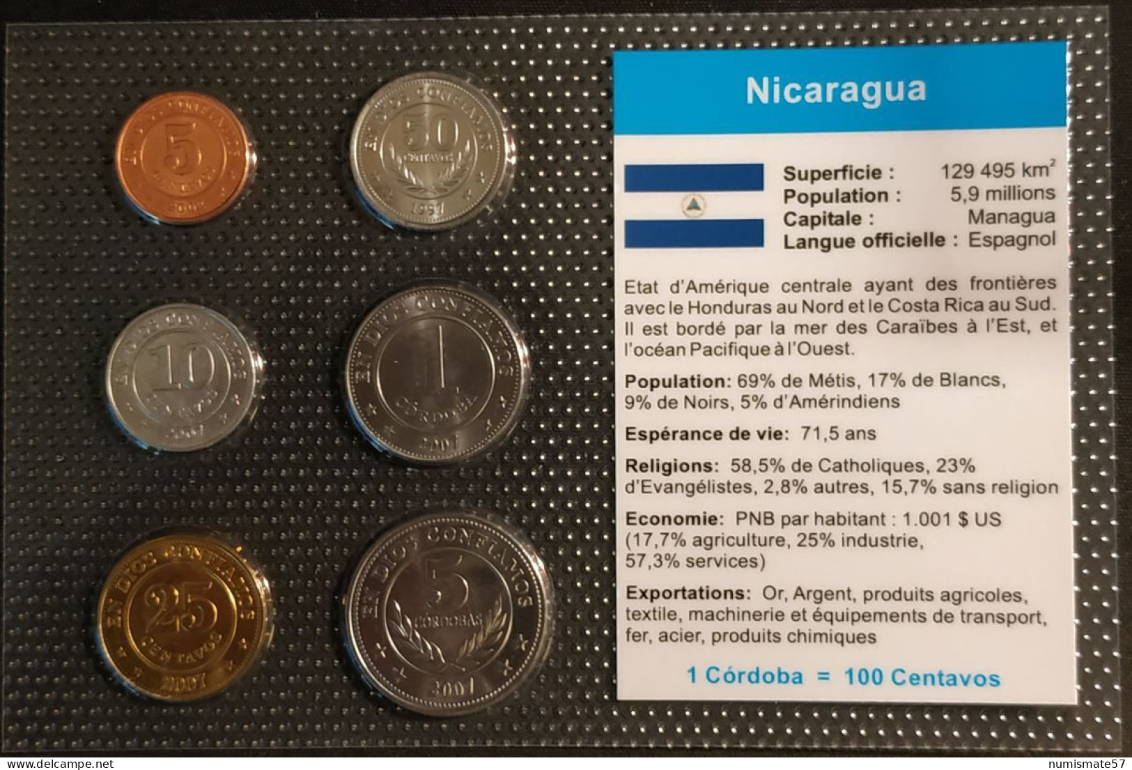 NICARAGUA - SERIE DE 6 PIECES DIFFERENTES - 5 -10 - 25 - 50 CENTAVOS - 1 CORDOBA - 5 CORDOBAS - Nicaragua