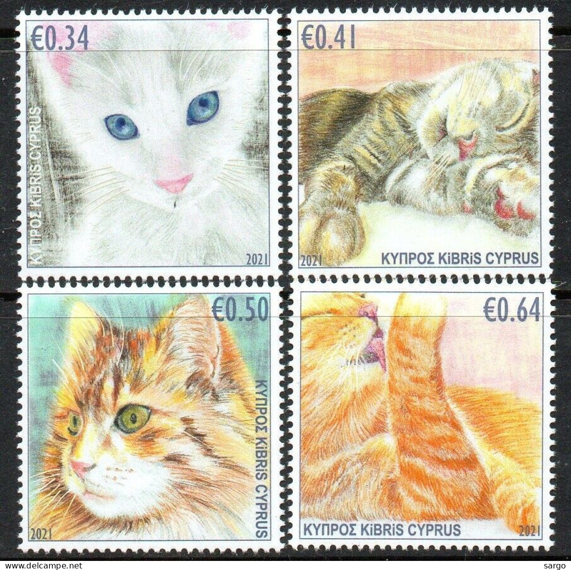 CYPRUS - 2021 - FAUNA - ANIMALS -  CAT - CATS - GATTI - 4 V - MNH - - Hauskatzen
