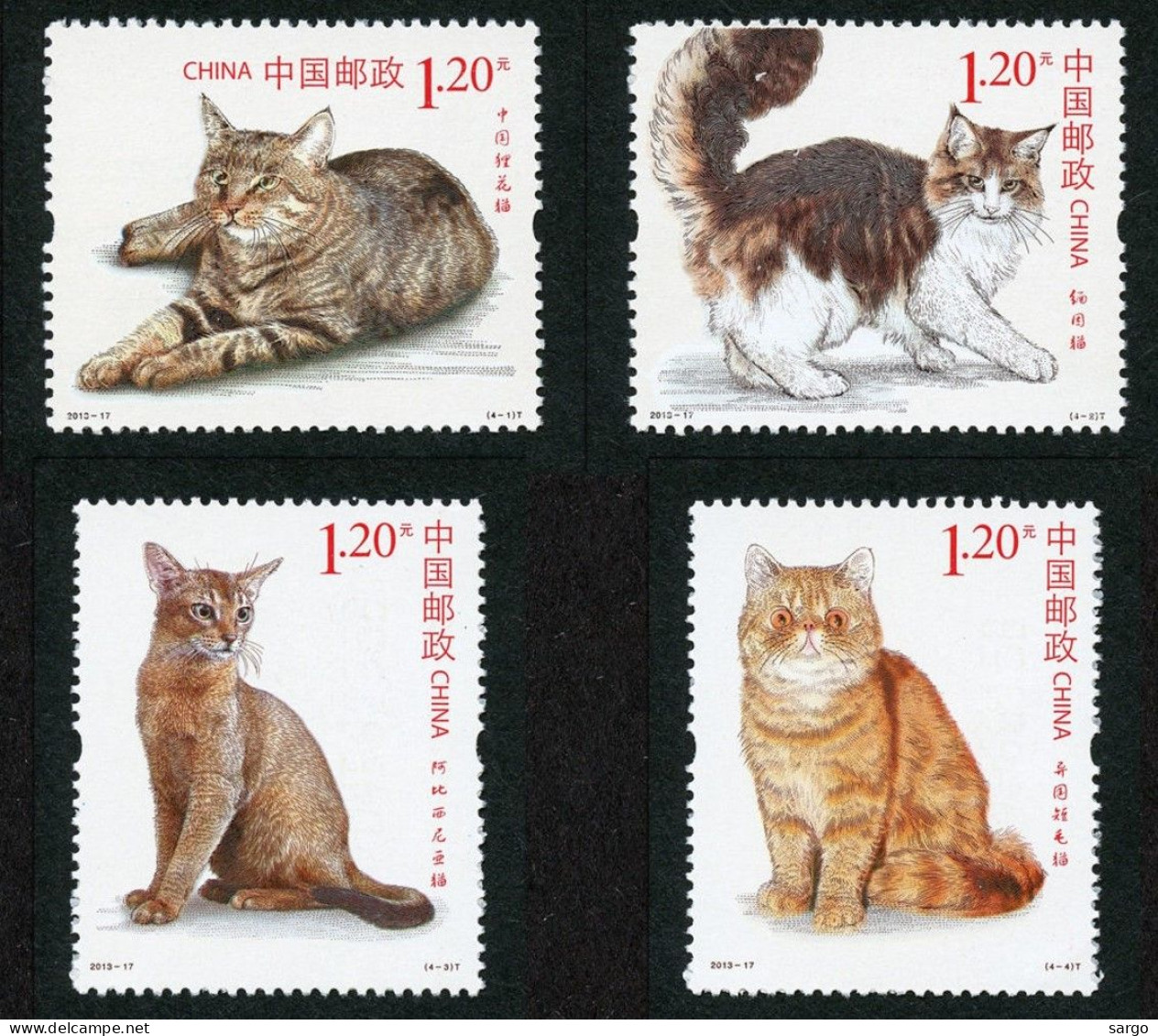 CHINA - 2013 - FAUNA - ANIMALS -  CAT - CATS - GATTI - 4 V - MNH - - Domestic Cats