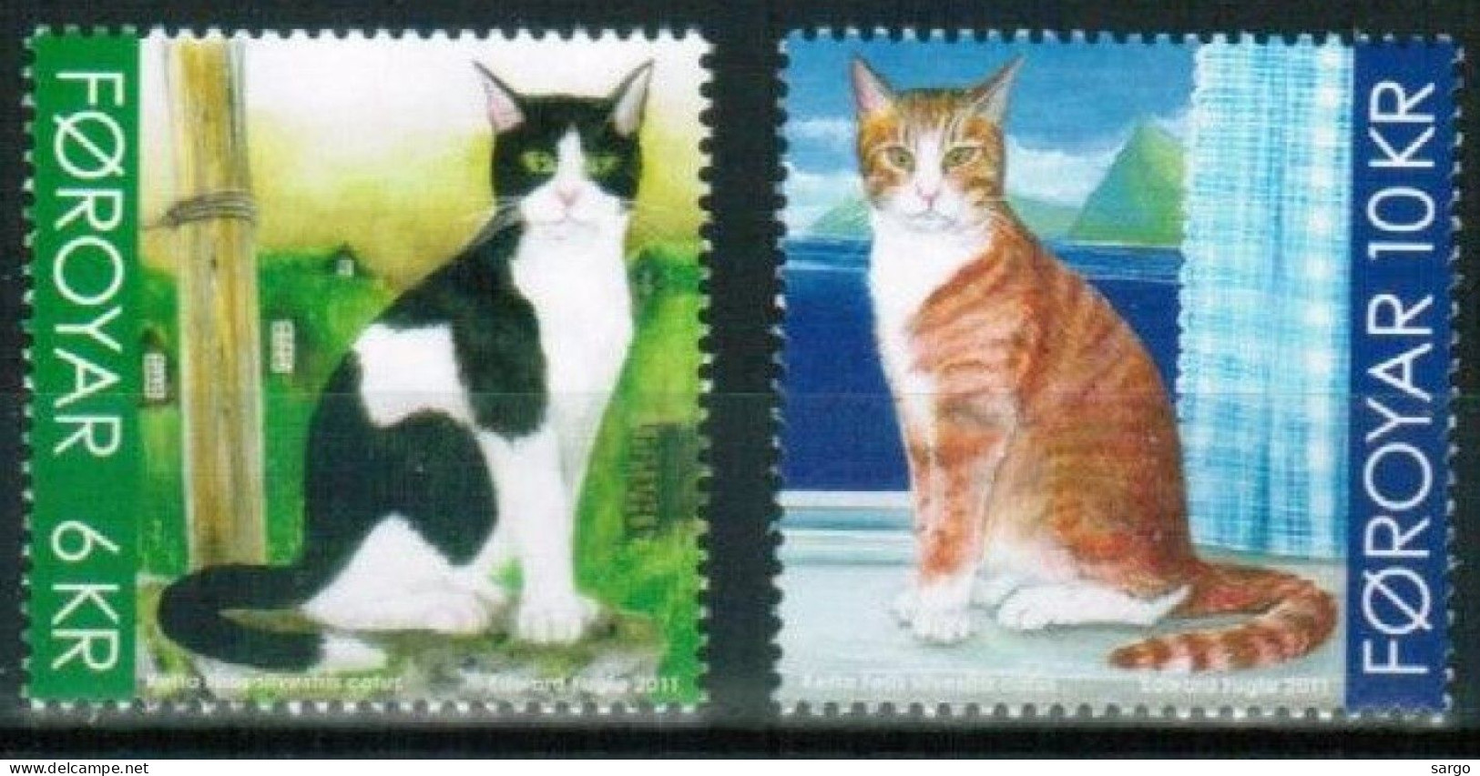 FAROE - 2011 - FAUNA - ANIMALS -  CAT - CATS - GATTI - 2 V - MNH - - Hauskatzen