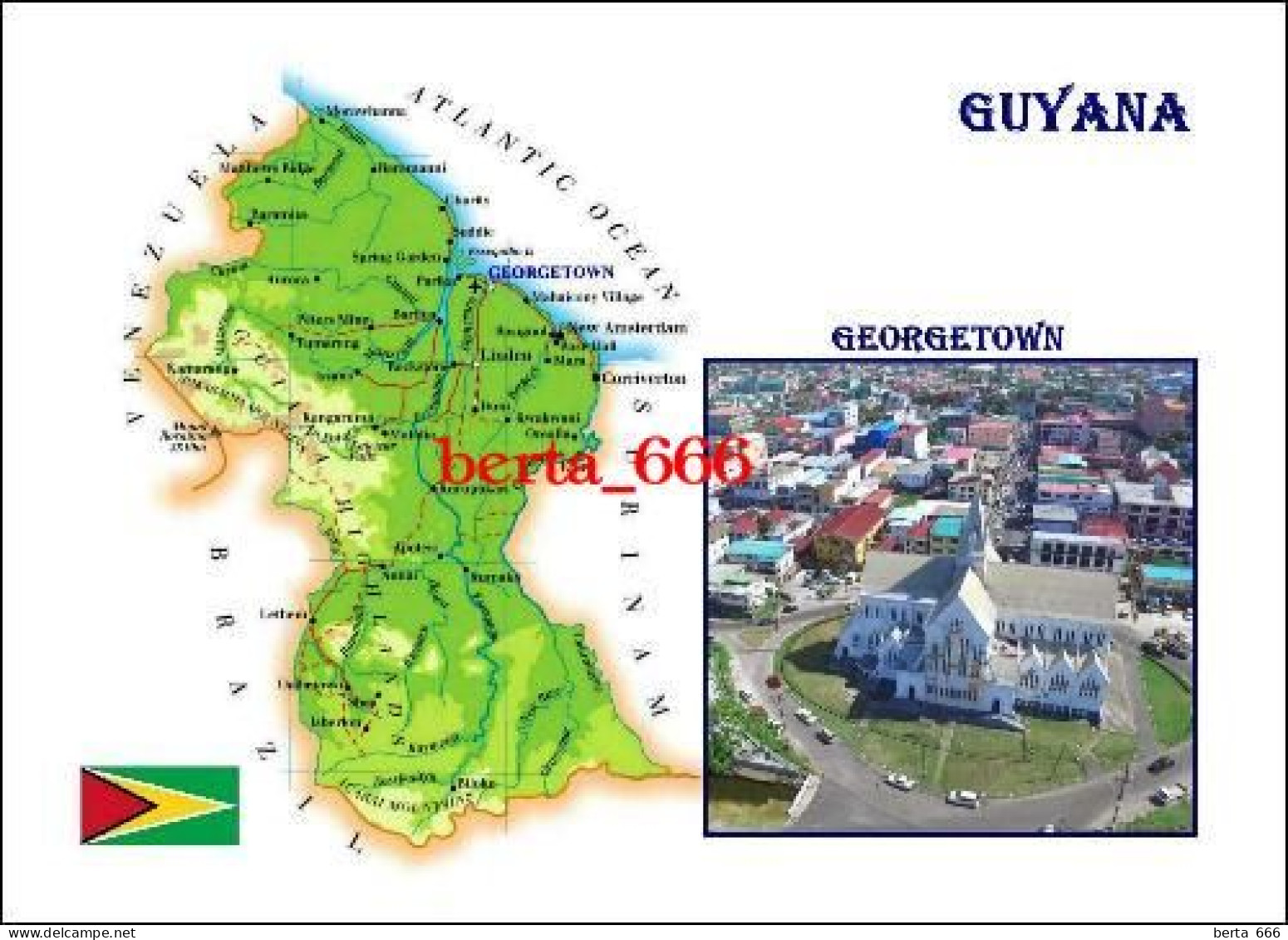 Guyana Country Map New Postcard * Carte Geographique * Landkarte - Guyana (antigua Guayana Británica)