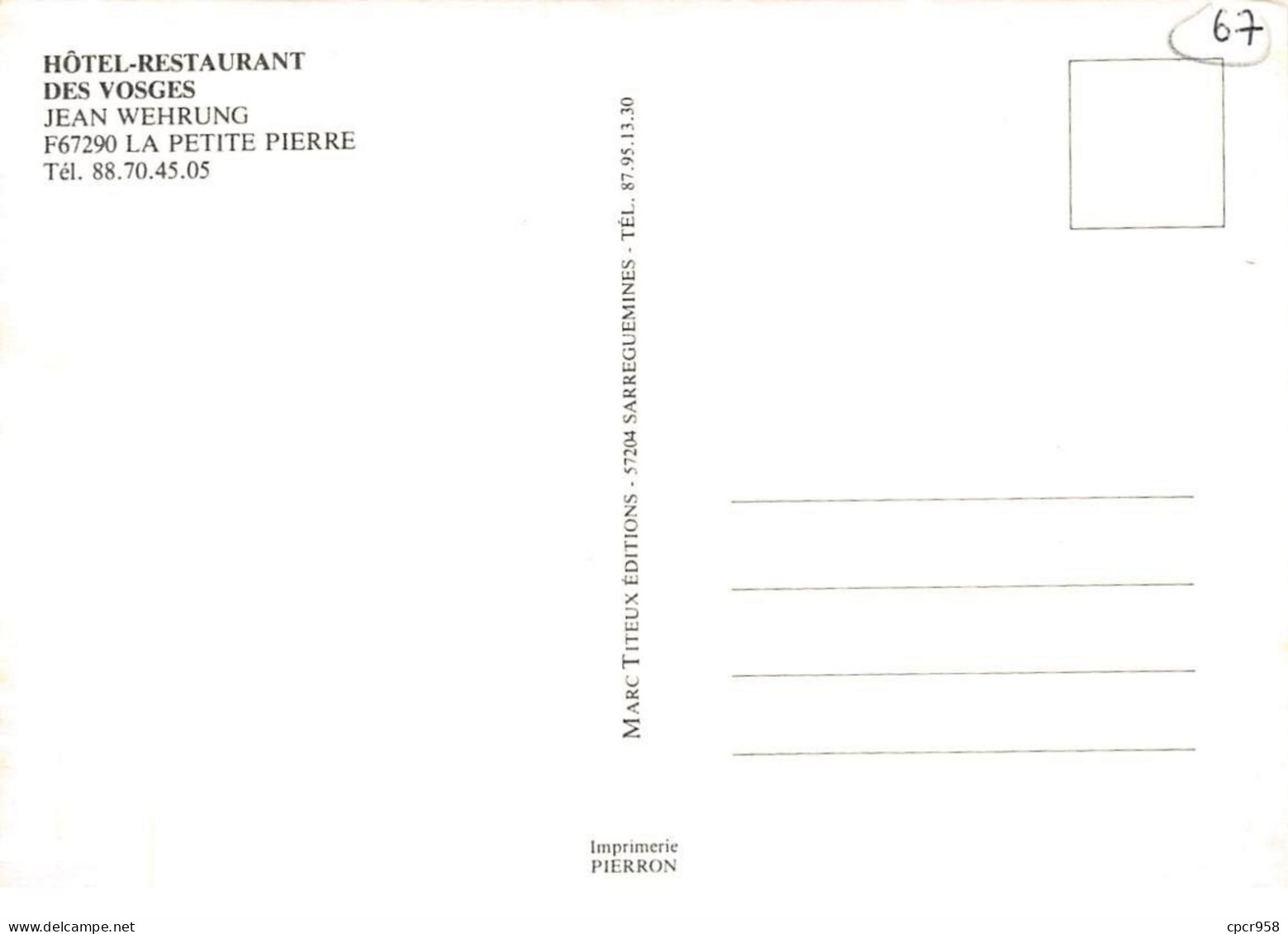 67.AM10917.La Petite Pierre.Hôtel Des Vosges.Edit Titeux.CPSM 15x10 Cm - La Petite Pierre