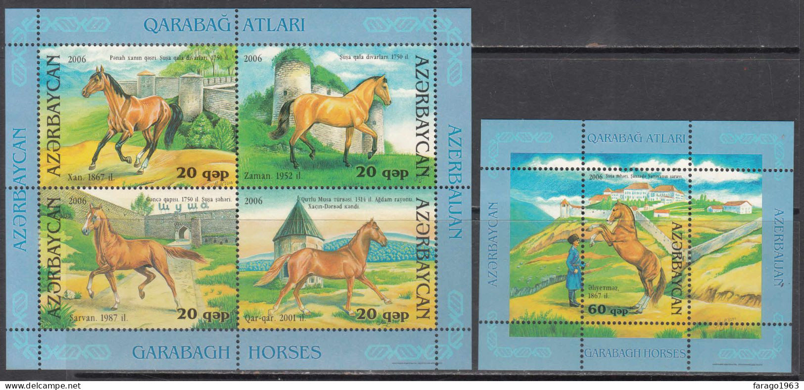 2006 Azerbaijan Horses Complete Set Of 2 Sheets MNH - Azerbaïdjan