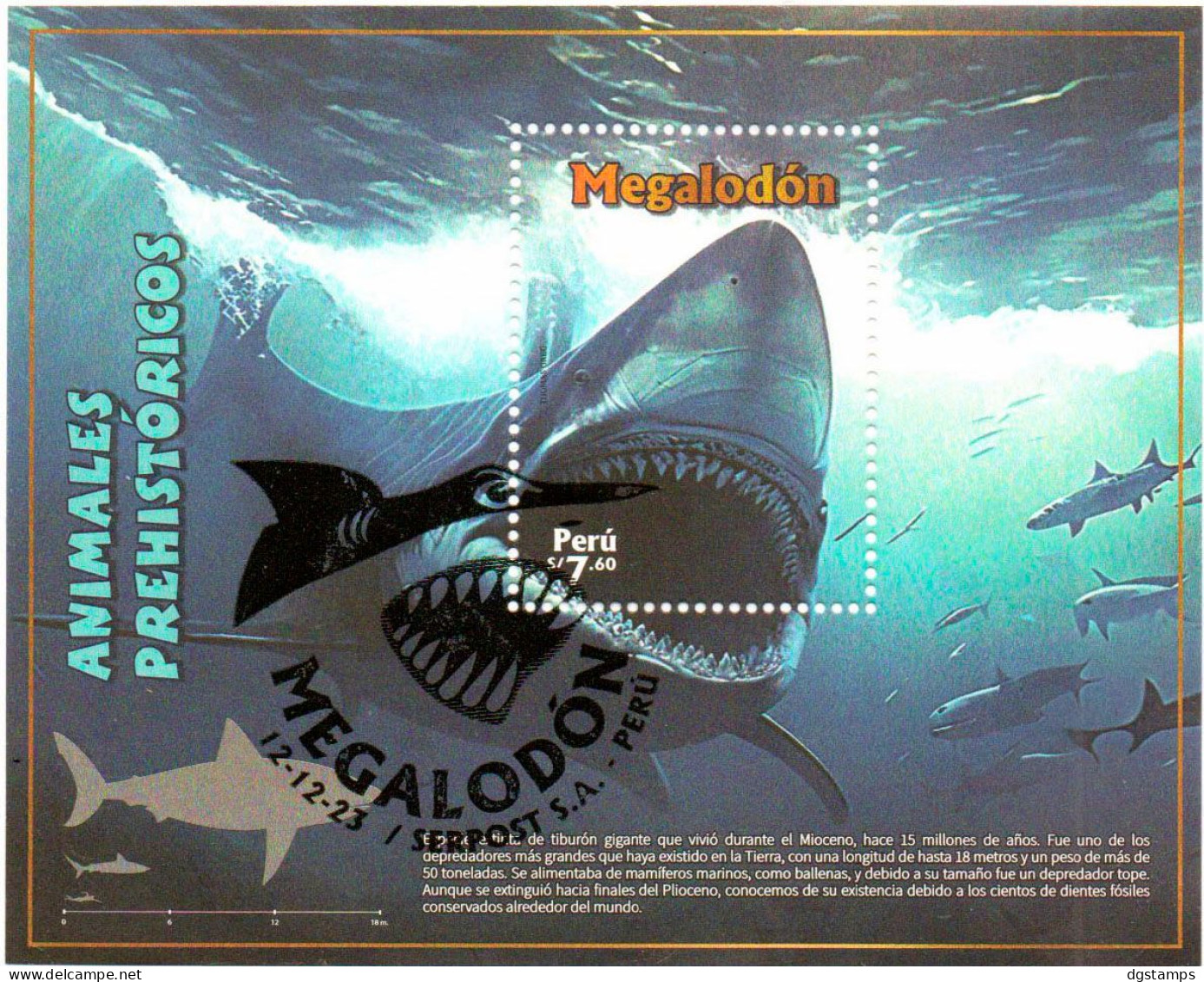 Peru 2023 Special Postmark. Prehistoric Animals: Megalodon. Animales Prehistóricos: Megalodón, - Peru
