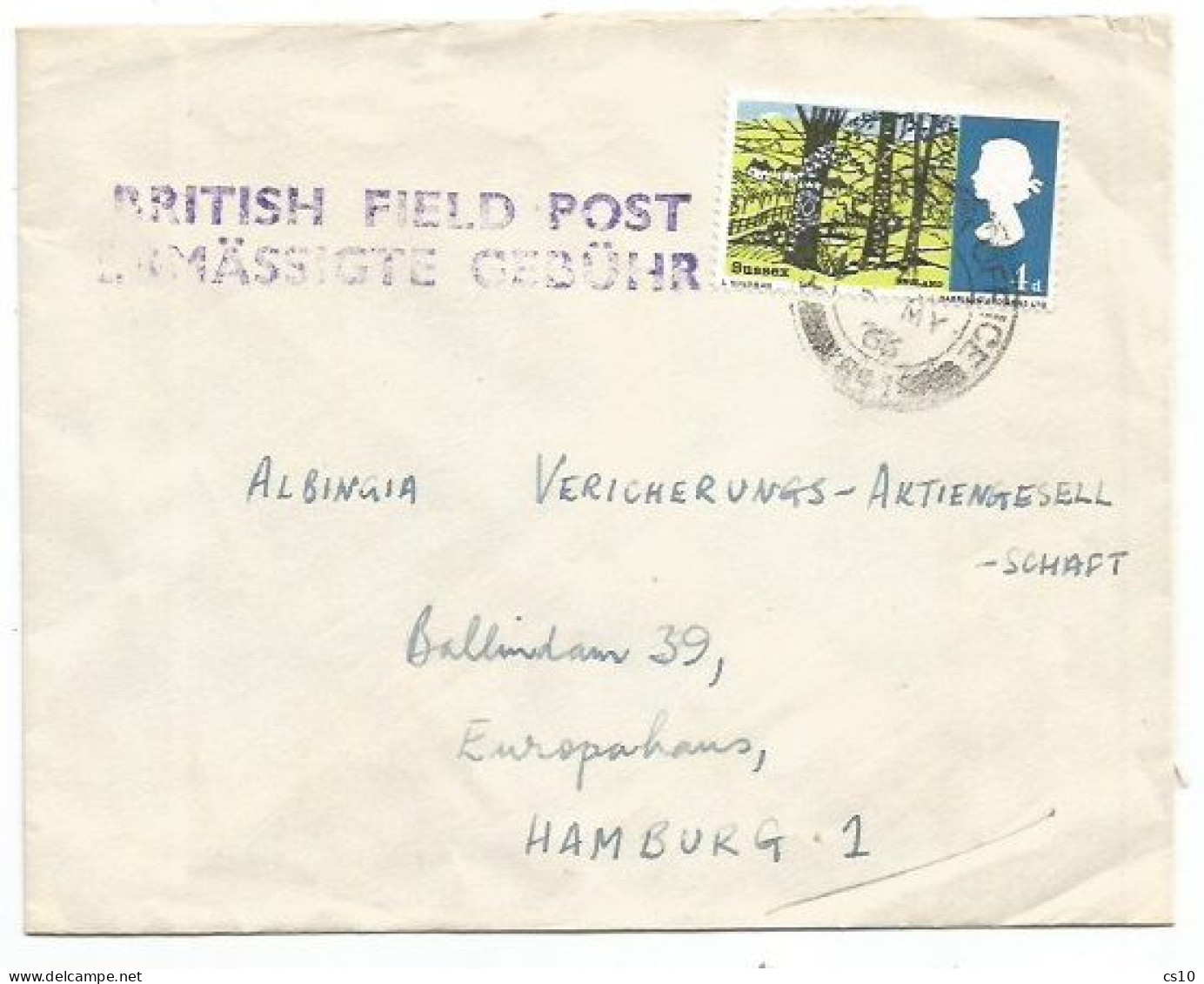 UK Britain FPO #891 Cover Germany To Hamburg With Sussex 4d Solo Franking - Briefe U. Dokumente