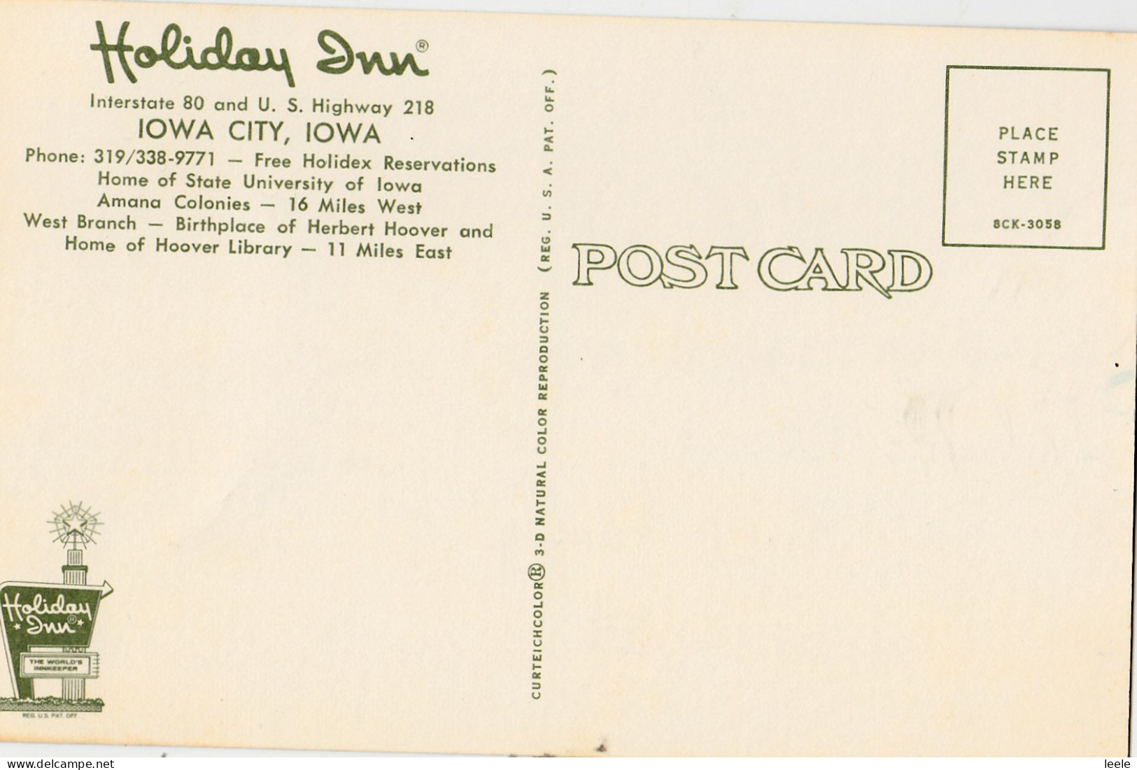 DD08. Advertising Postcard.  Holiday Inn Hotel, Iowa City, Iowa, USA - Hotels & Restaurants