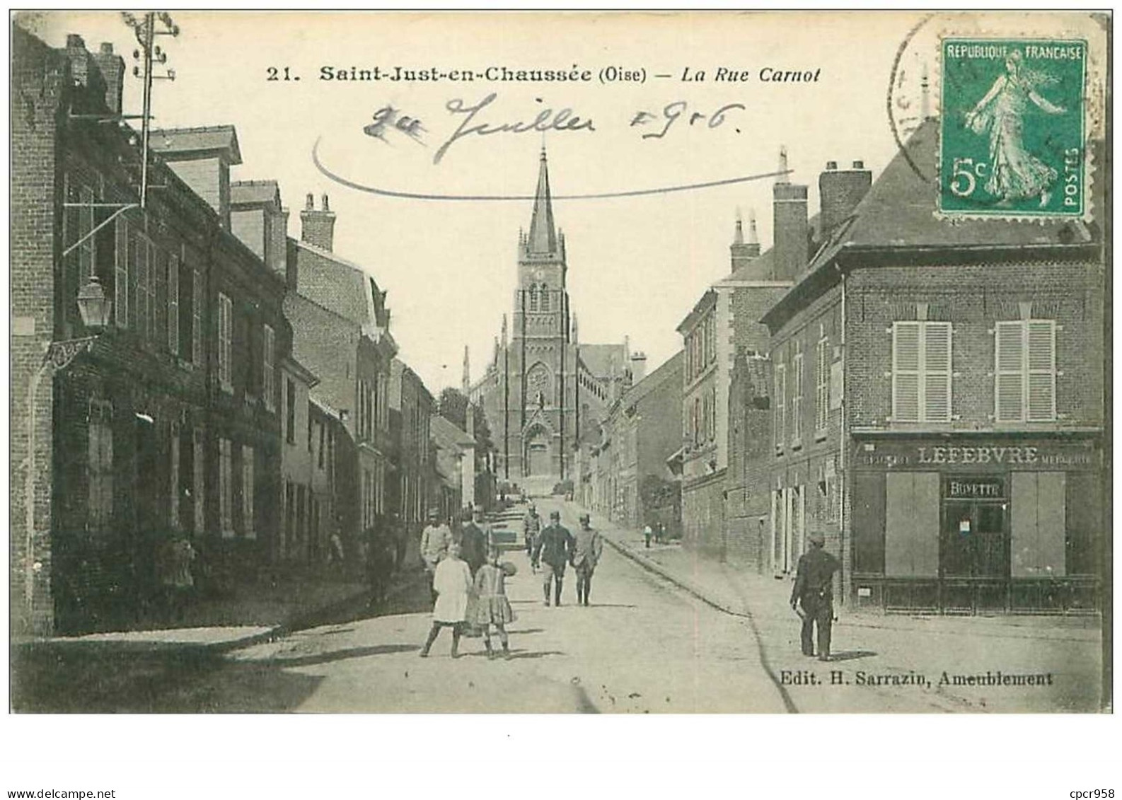 60.SAINT JUST EN CHAUSSEE.n°18990.LA RUE CARNOT.EPICERIE LEFEBVRE - Saint Just En Chaussee