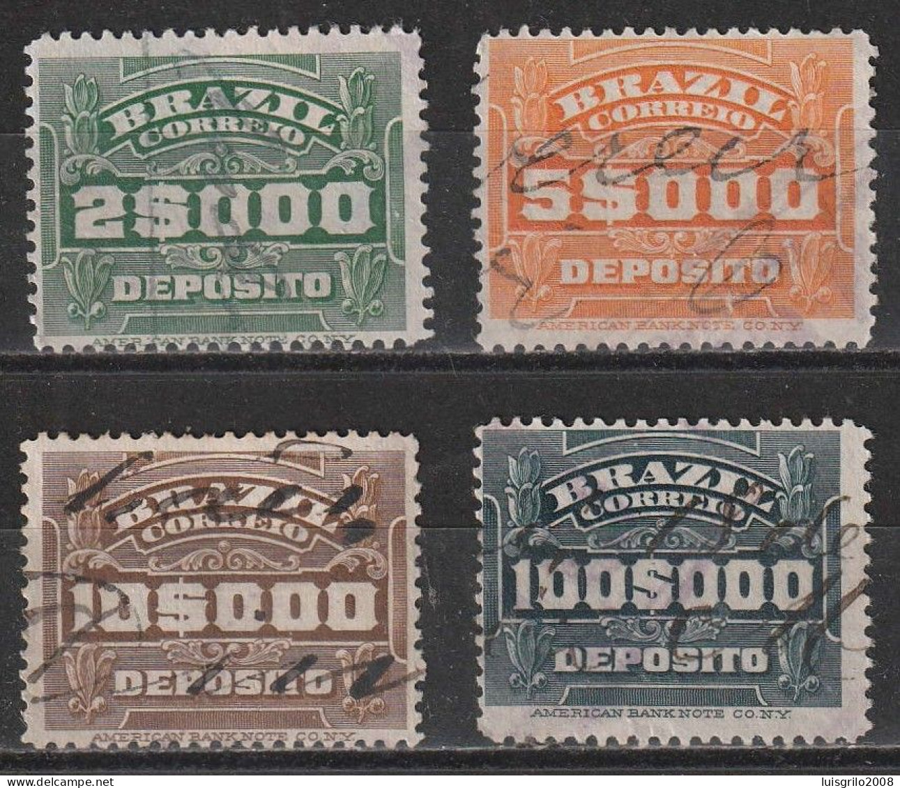 Revenue/ Fiscaux, Brazil 1920 - Depósito, Receita Fiscal -|- 2$000, 5$000, 10$000, 100$000 - Dienstmarken