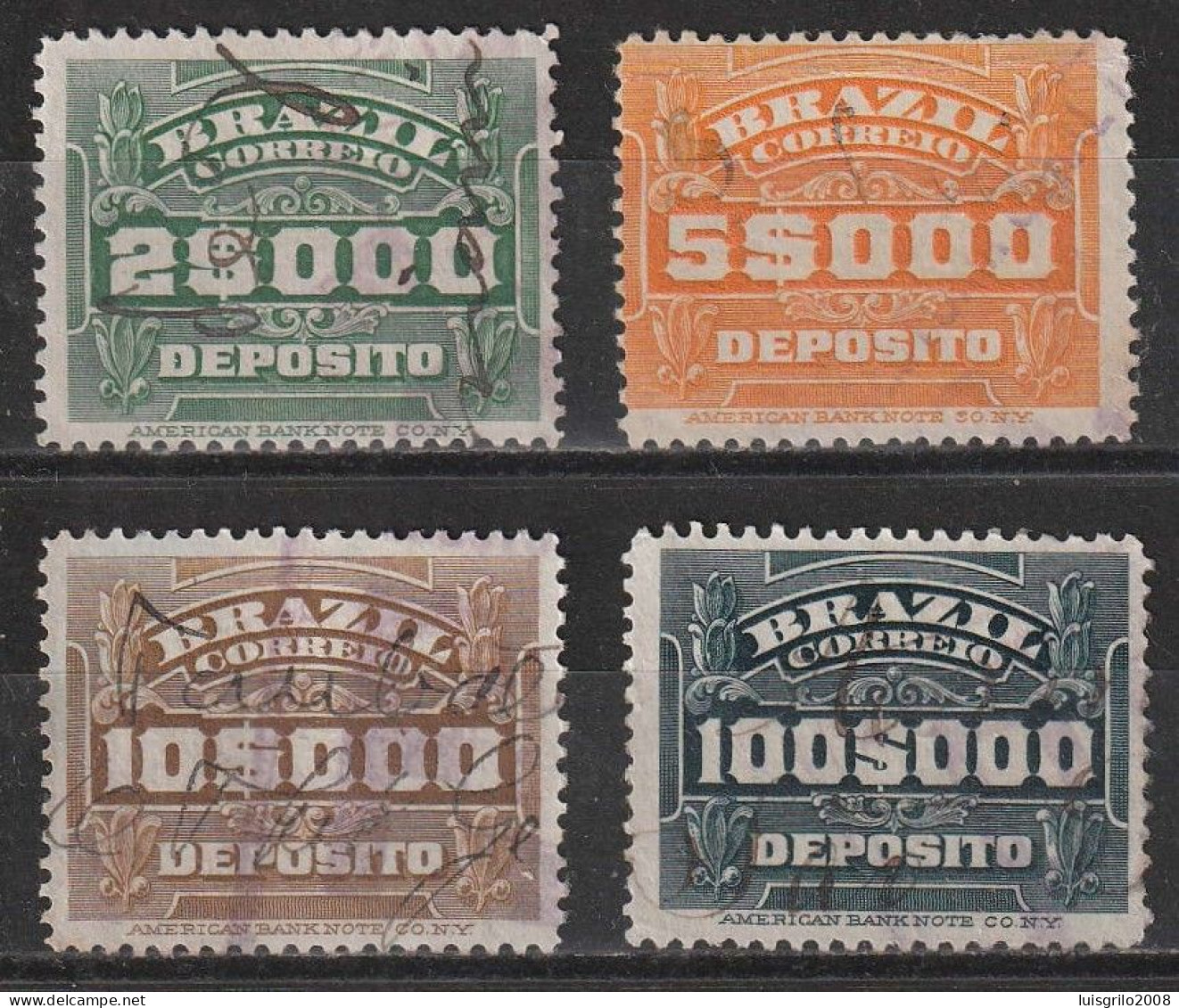 Revenue/ Fiscaux, Brazil 1920 - Depósito, Receita Fiscal -|- 2$000, 5$000, 10$000, 100$000 - Service