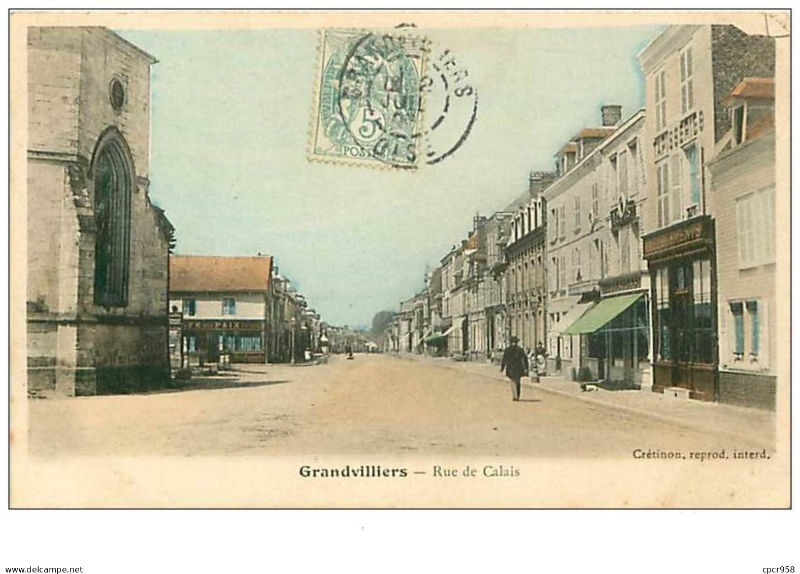 60.GRANDVILLIERS.n°146.RUE DE CALAIS.CAFE DE LA PAIX.CP COLORISEE - Grandvilliers