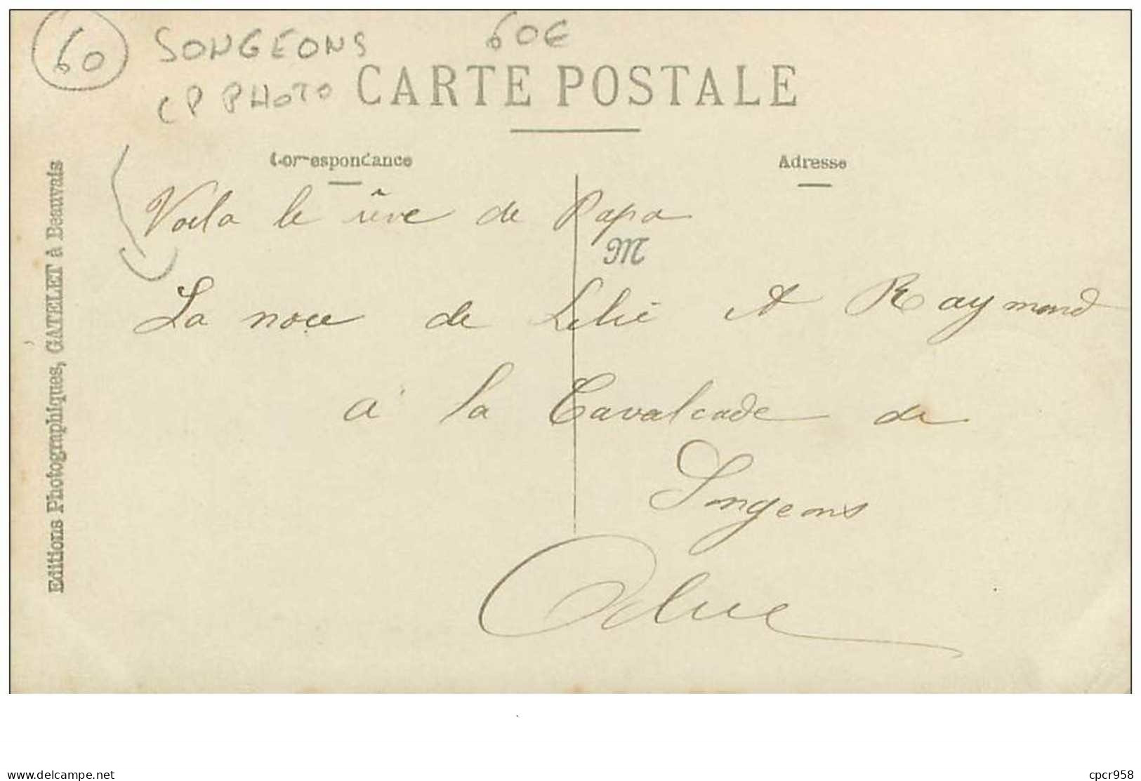 60 . N°37424 . Songeons Carte Photo.noce A La Cavalcade. - Songeons