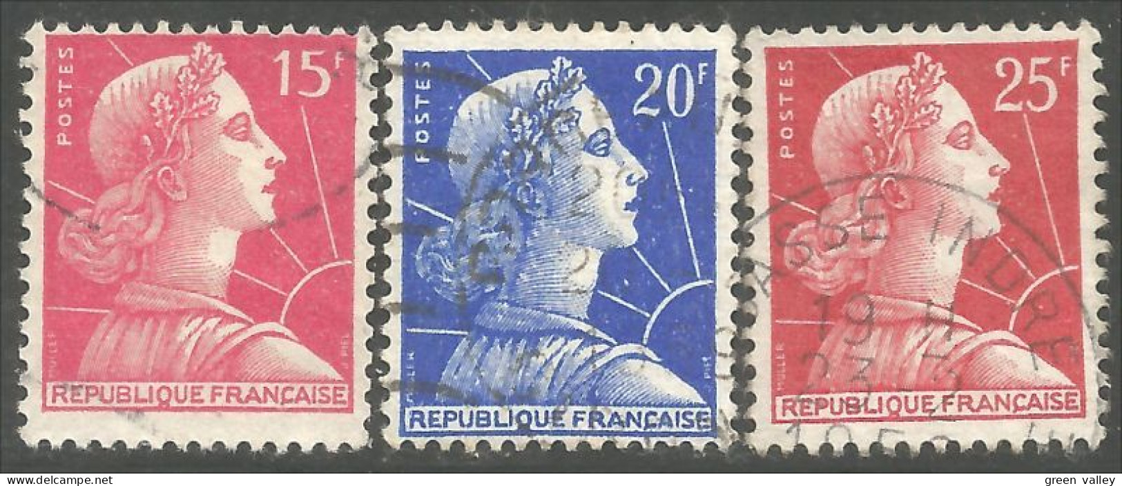 329 France 3 Timbres Marianne Muller TB Oblitérations Légères VF Light Cancels (560d) - 1955-1961 Marianne (Muller)