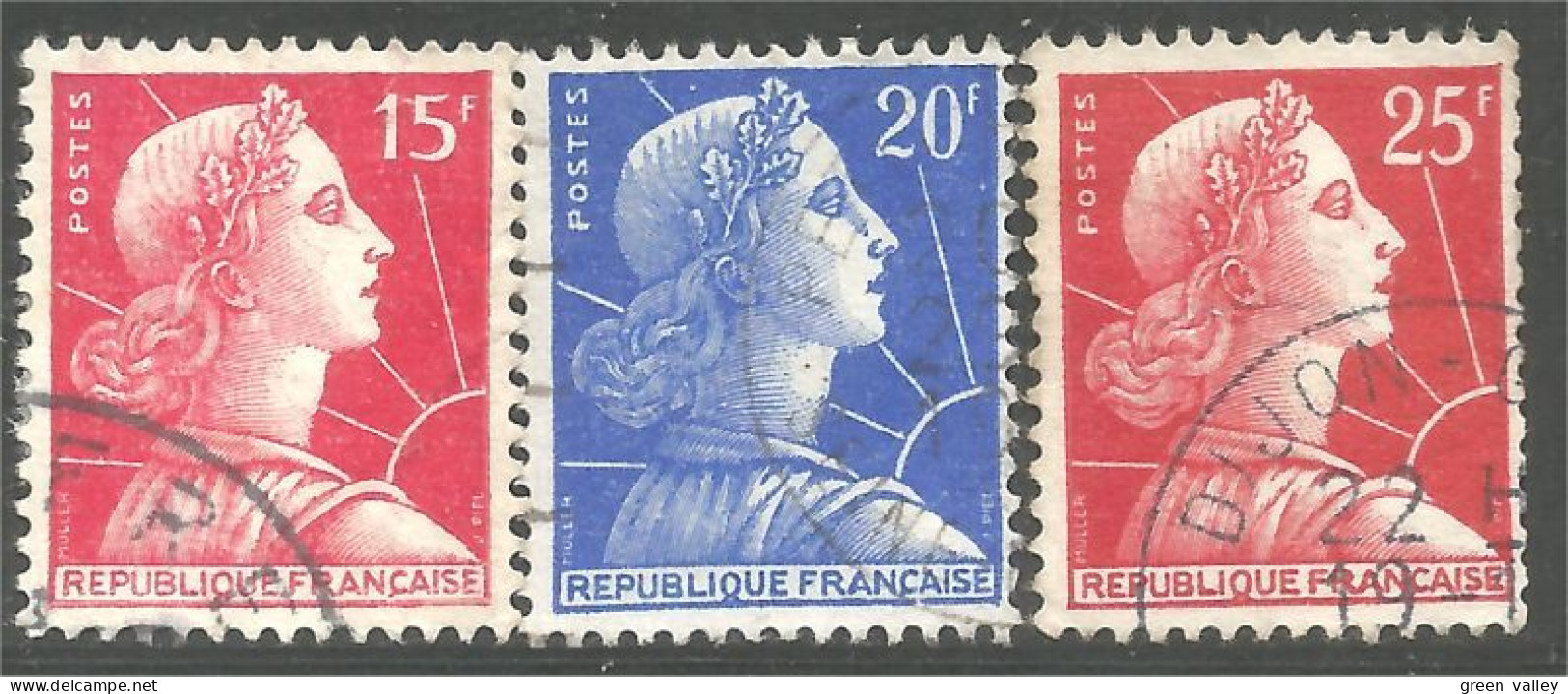 329 France 3 Timbres Marianne Muller TB Oblitérations Légères VF Light Cancels (560c) - 1955-1961 Marianne De Muller