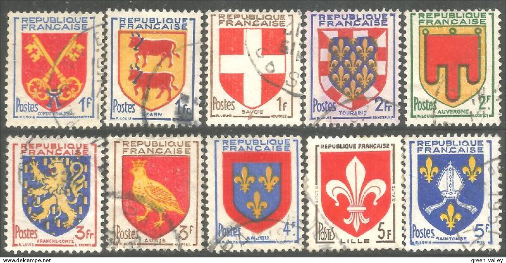 329 France 10 Timbres Différents Blasons Armoiries Coat Of Arms TB Oblitérations Légères VF Light Cancels (559d) - Stamps