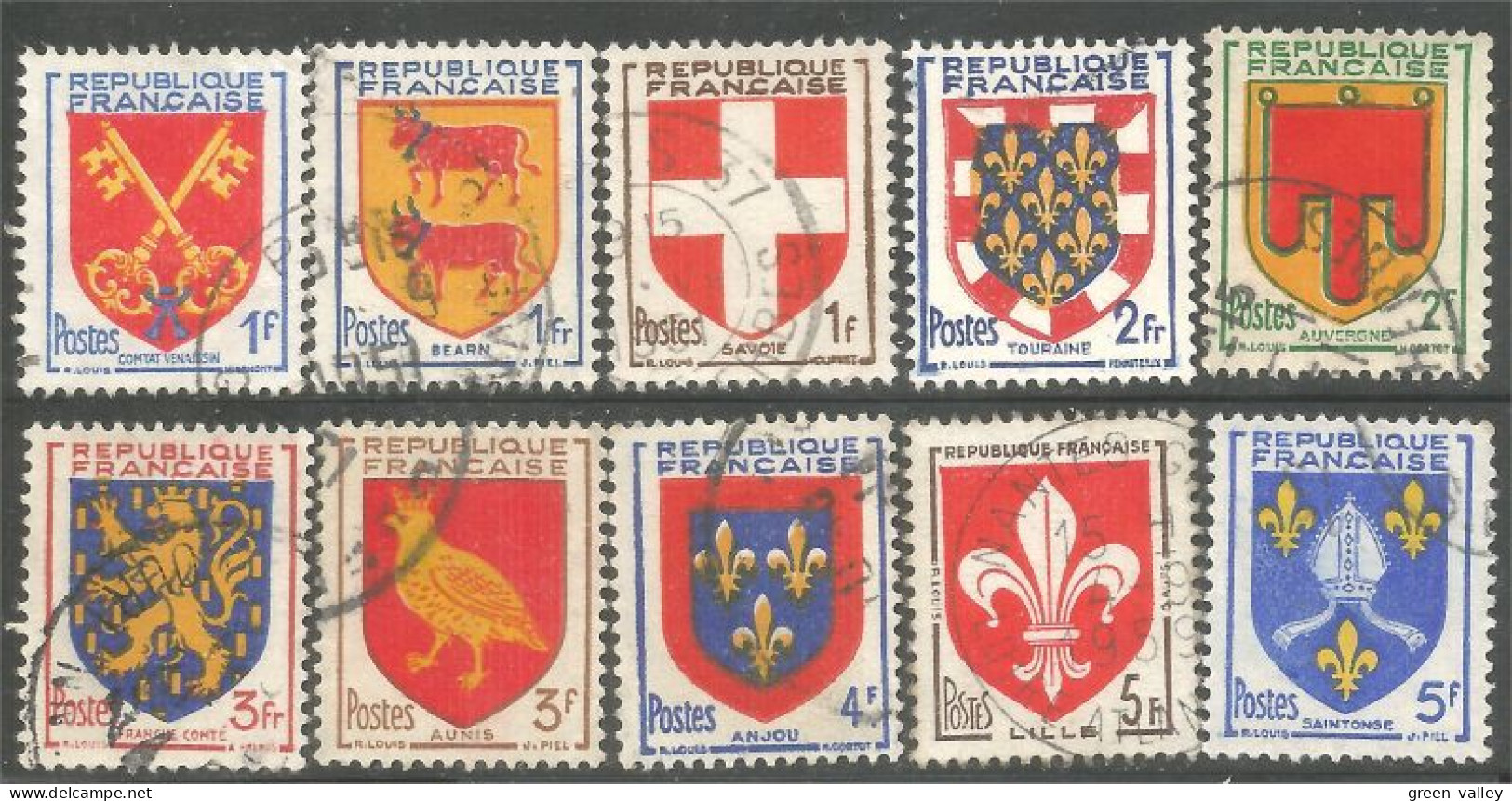 329 France 10 Timbres Différents Blasons Armoiries Coat Of Arms TB Oblitérations Légères VF Light Cancels (559c) - Sellos